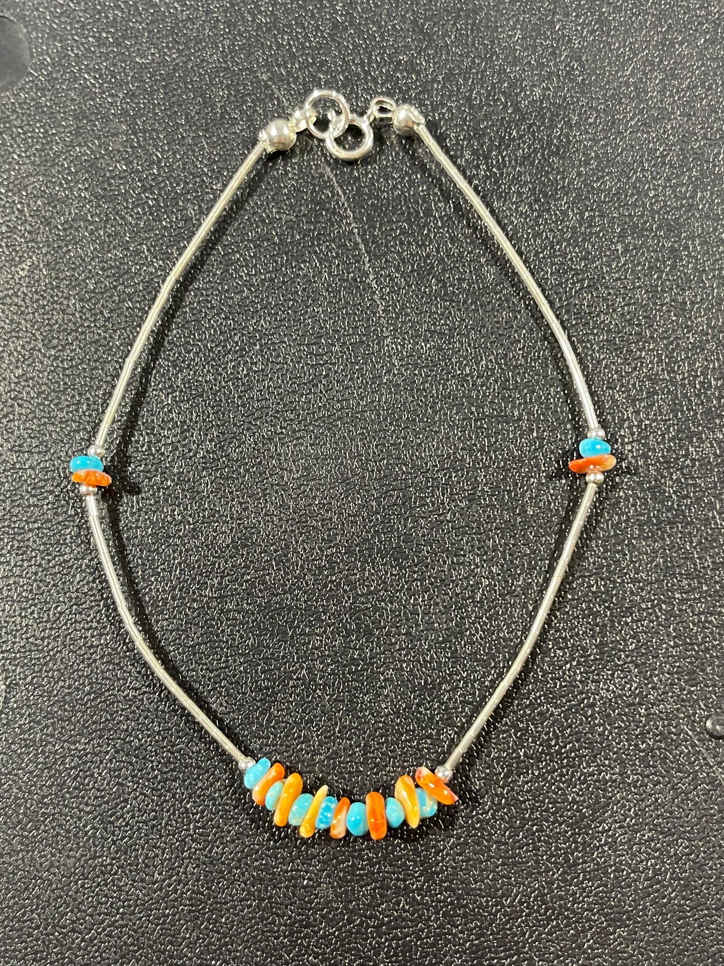 Spiny Oyster and Sleeping Beauty Turquoise Anklet 9-inch