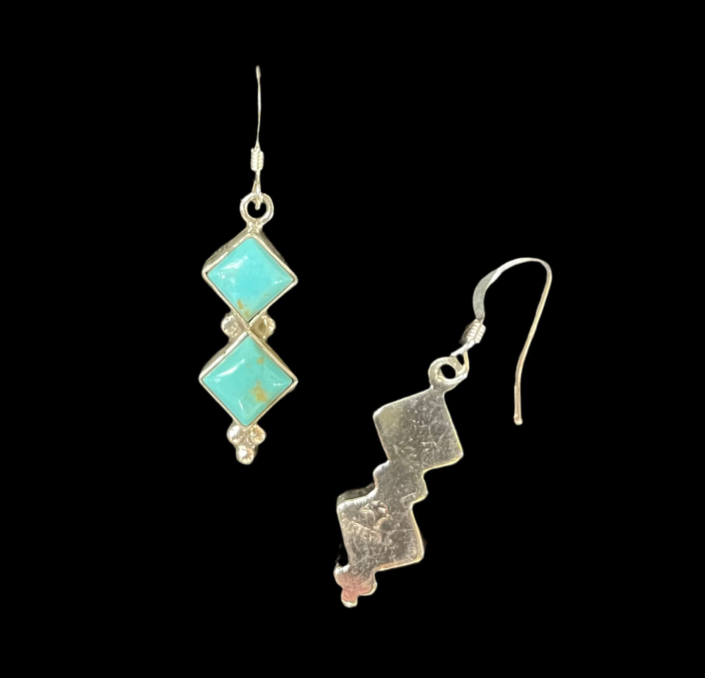 Two Stone Turquoise Hook Dangle Earring by Gary Shorty, Navajo