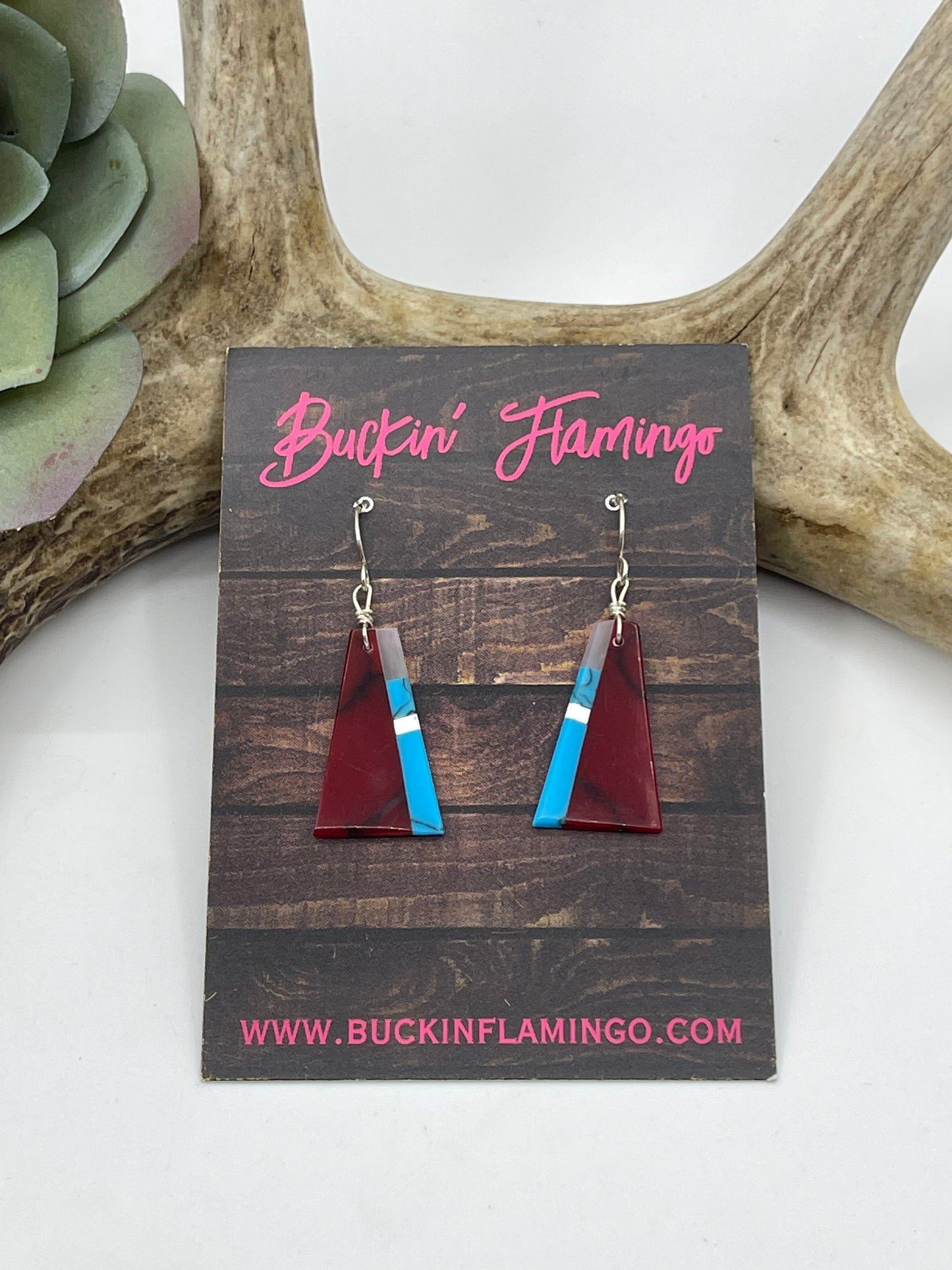 2" Red Coral and Turquoise Dangle Earrings