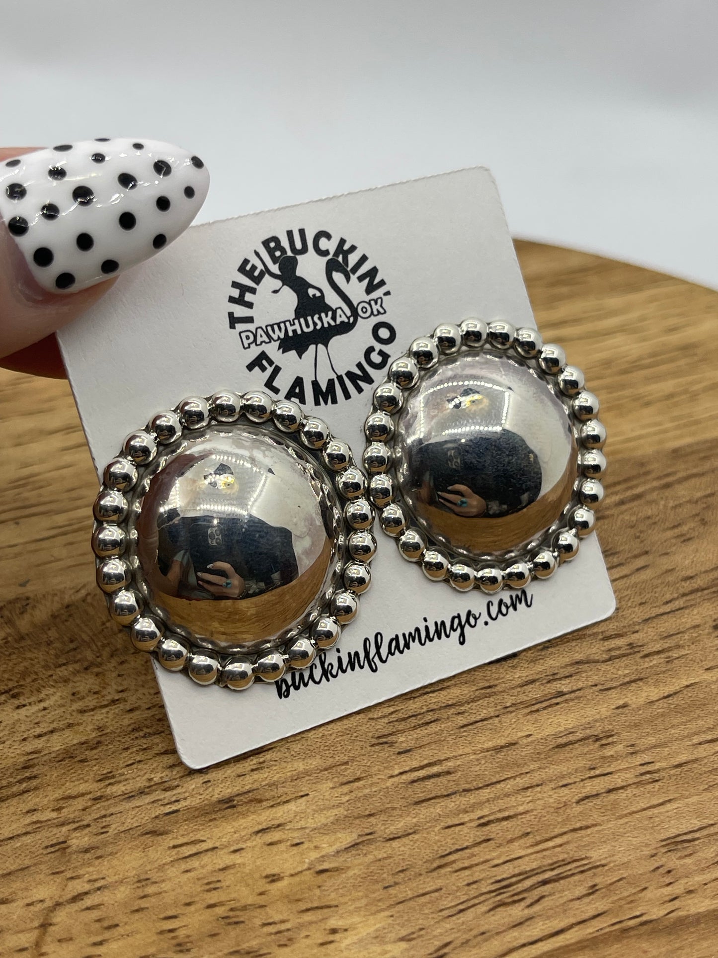 Shiny Silver Concho Post Earrings by Lorraine Chee, Navajo