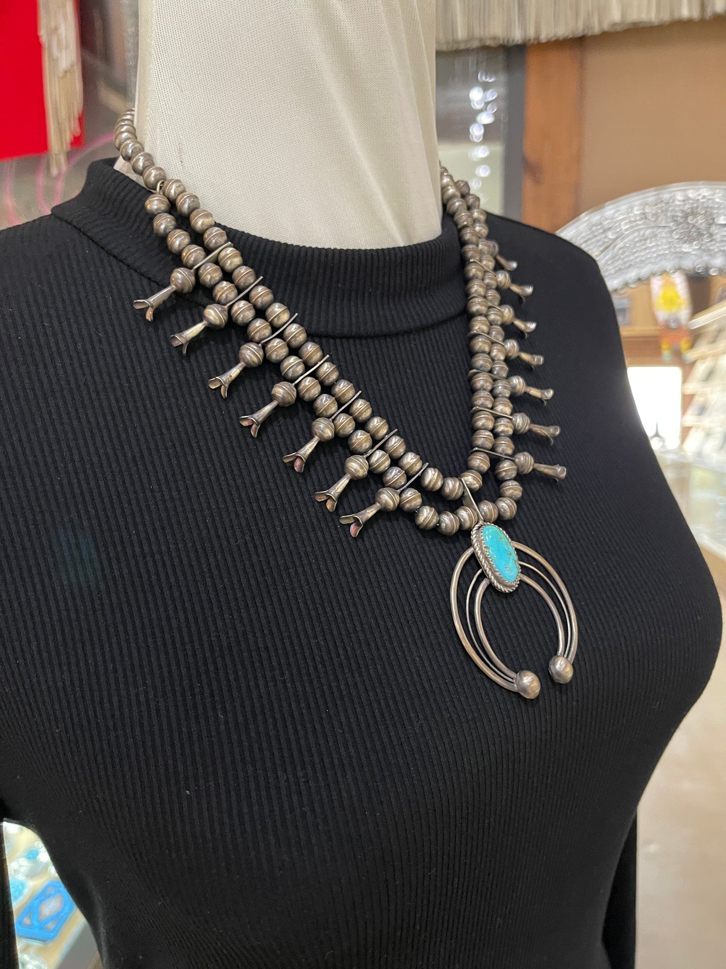 20" Turquoise Naja Squash Blossom Necklace