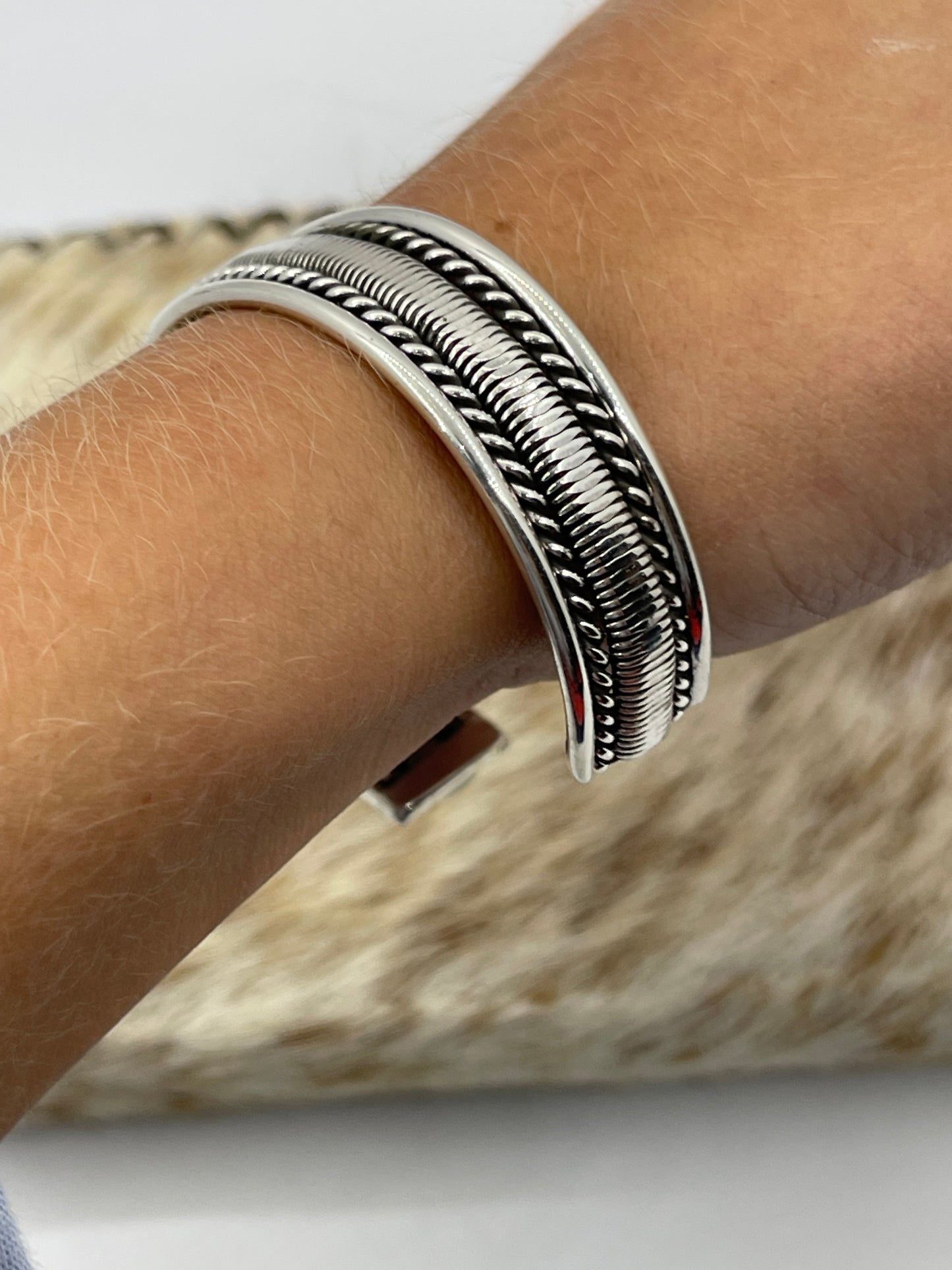 5 3/4"-7" 5 Row Silver Stacker Cuff by Elaine Tahe, Navajo
