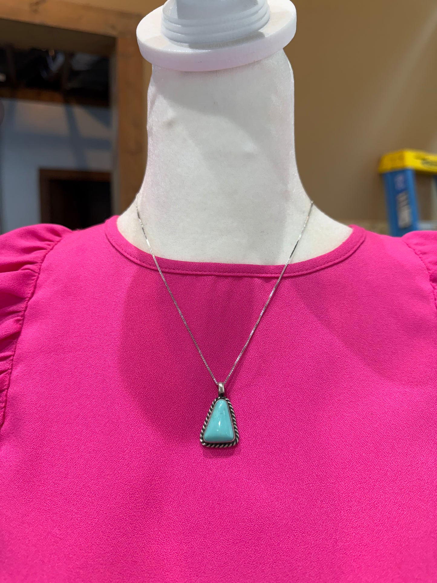 Kingman Turquoise Pendant on 18" Chain by Johnny Dixon, Navajo