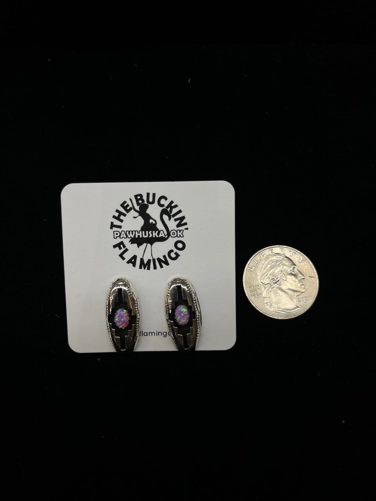 Pink Opal Shadowbox Post Earrings by Felix Perry, Navajo