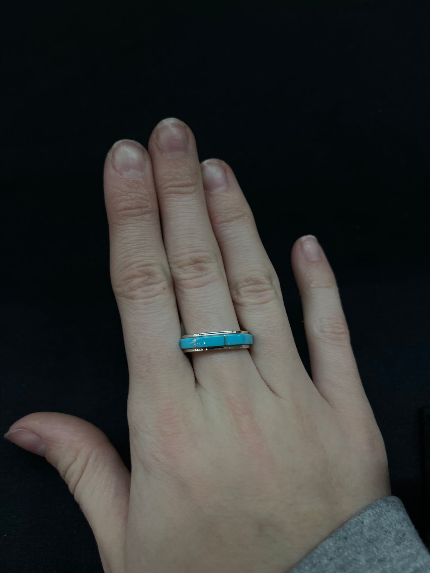 7.5 Inlay Turquoise Ring by Antonio Duran, Navajo