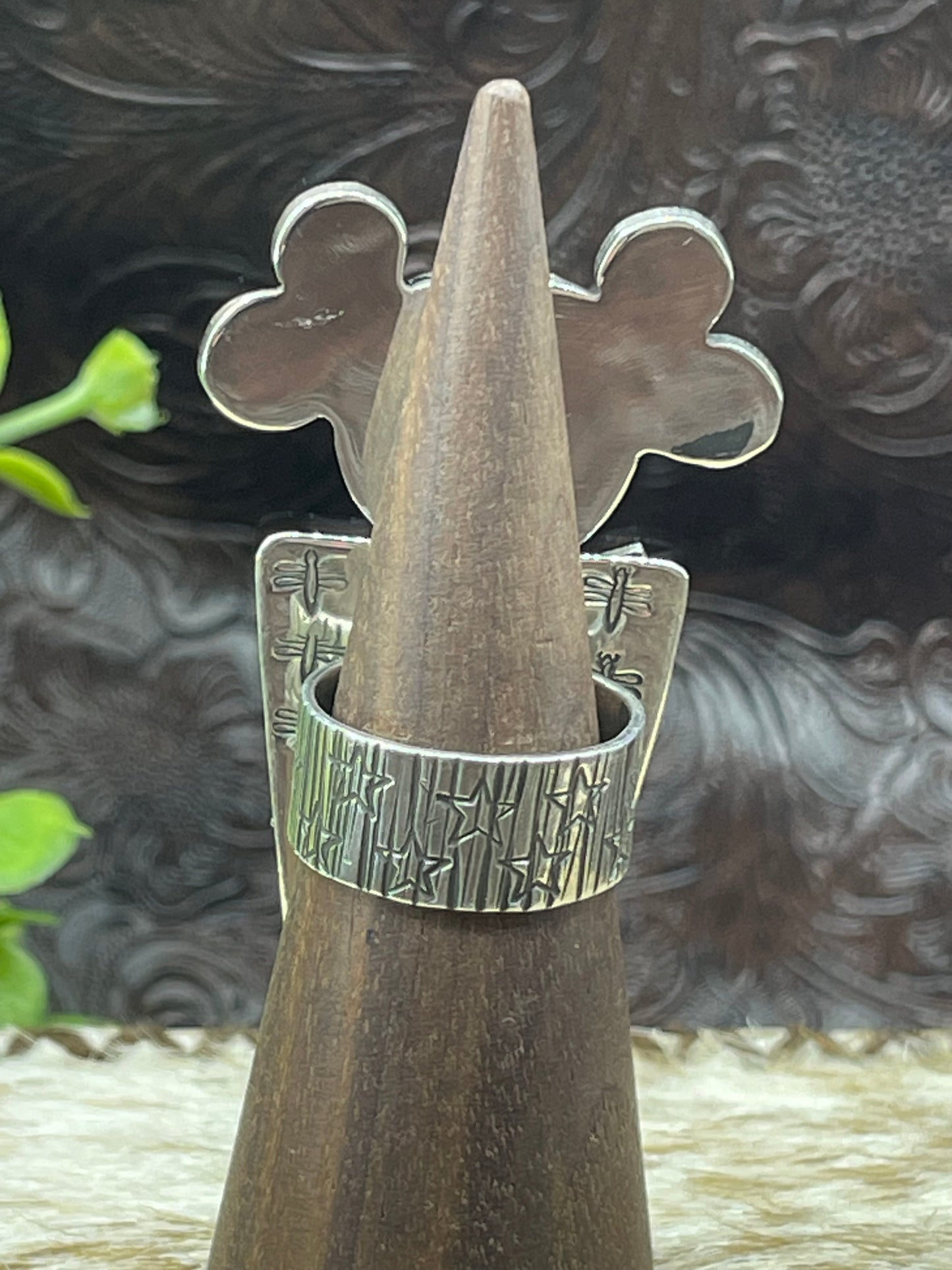 9.0 Maiden Face Ring with Kingman Web Turquoise Stone by Alex Sanchez, Navajo