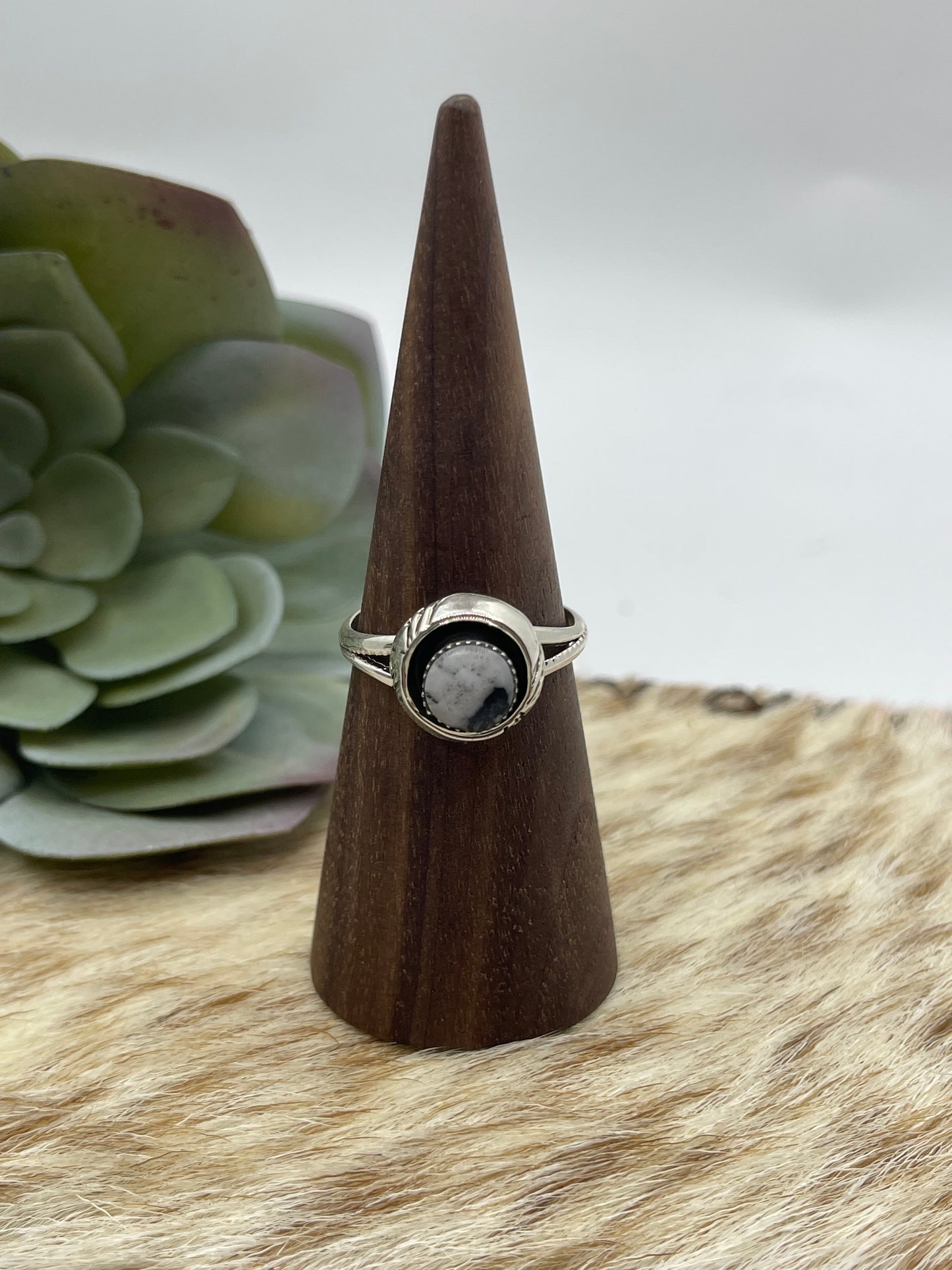 10.0 White Buffalo Circle Ring by Sadie Jim, Navajo