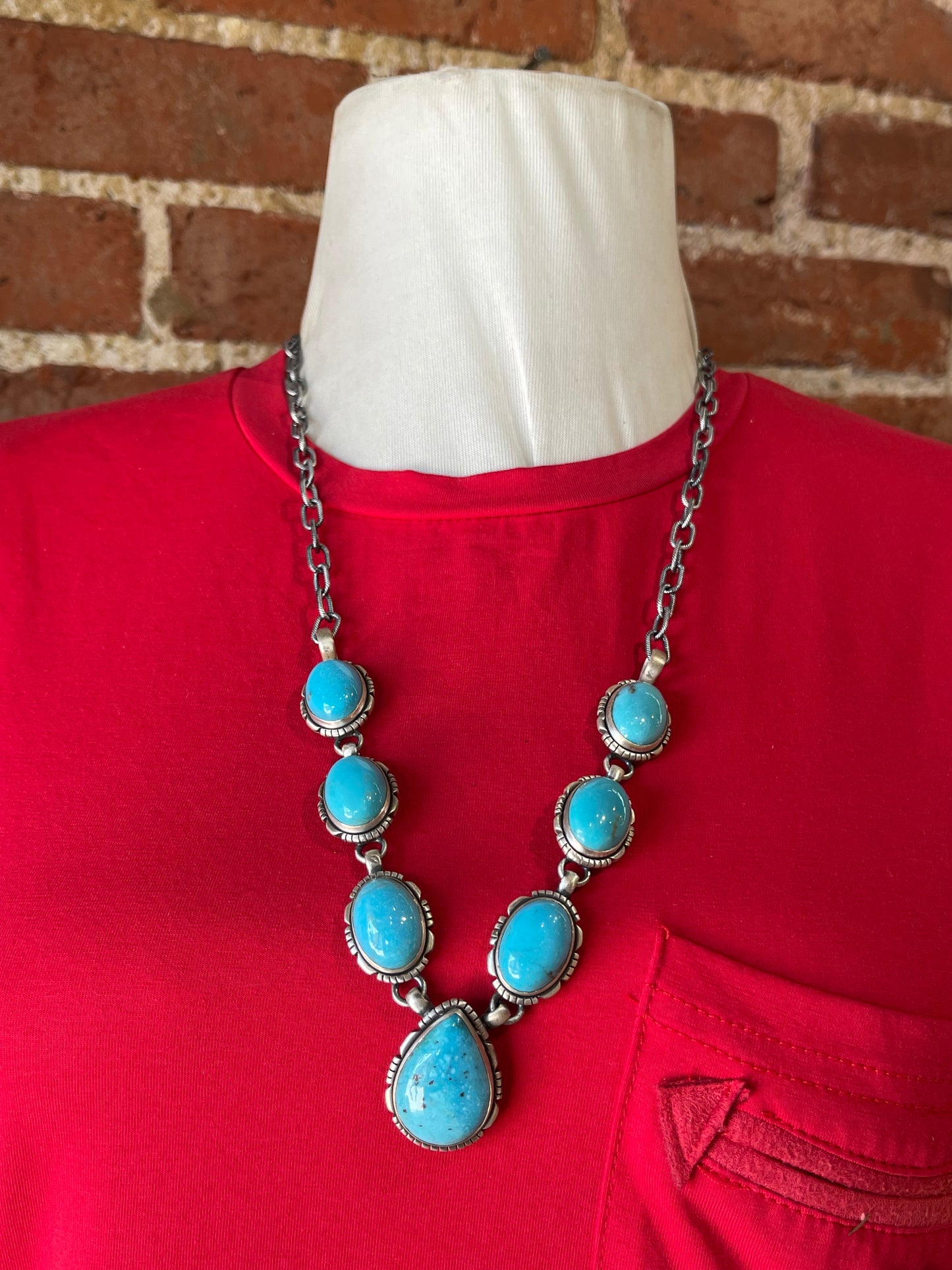 24" Blue Turquoise Lariat Style Necklace
