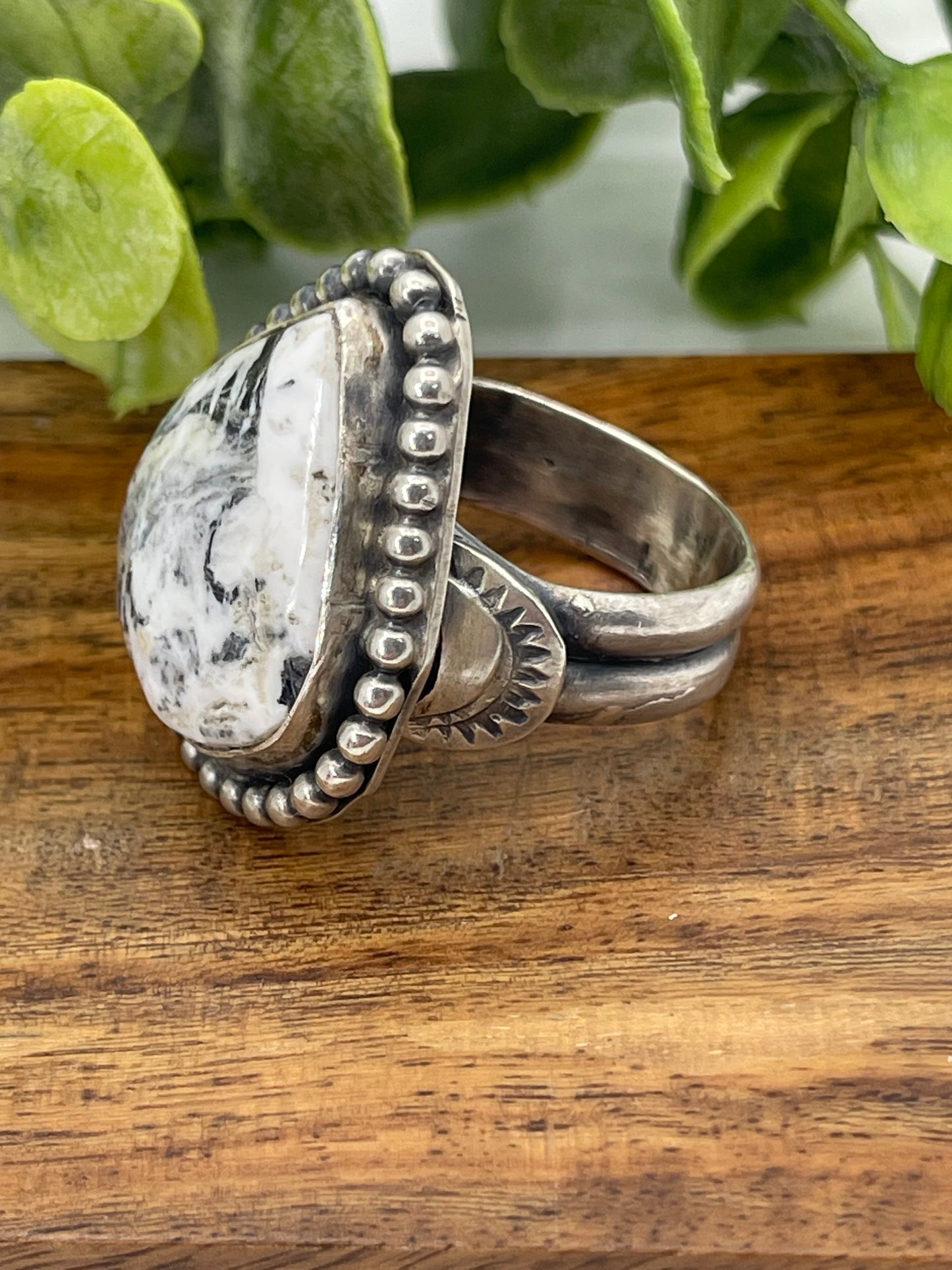 15.0 White Buffalo Teardrop Ring by Boyd J. Ashley, Navajo