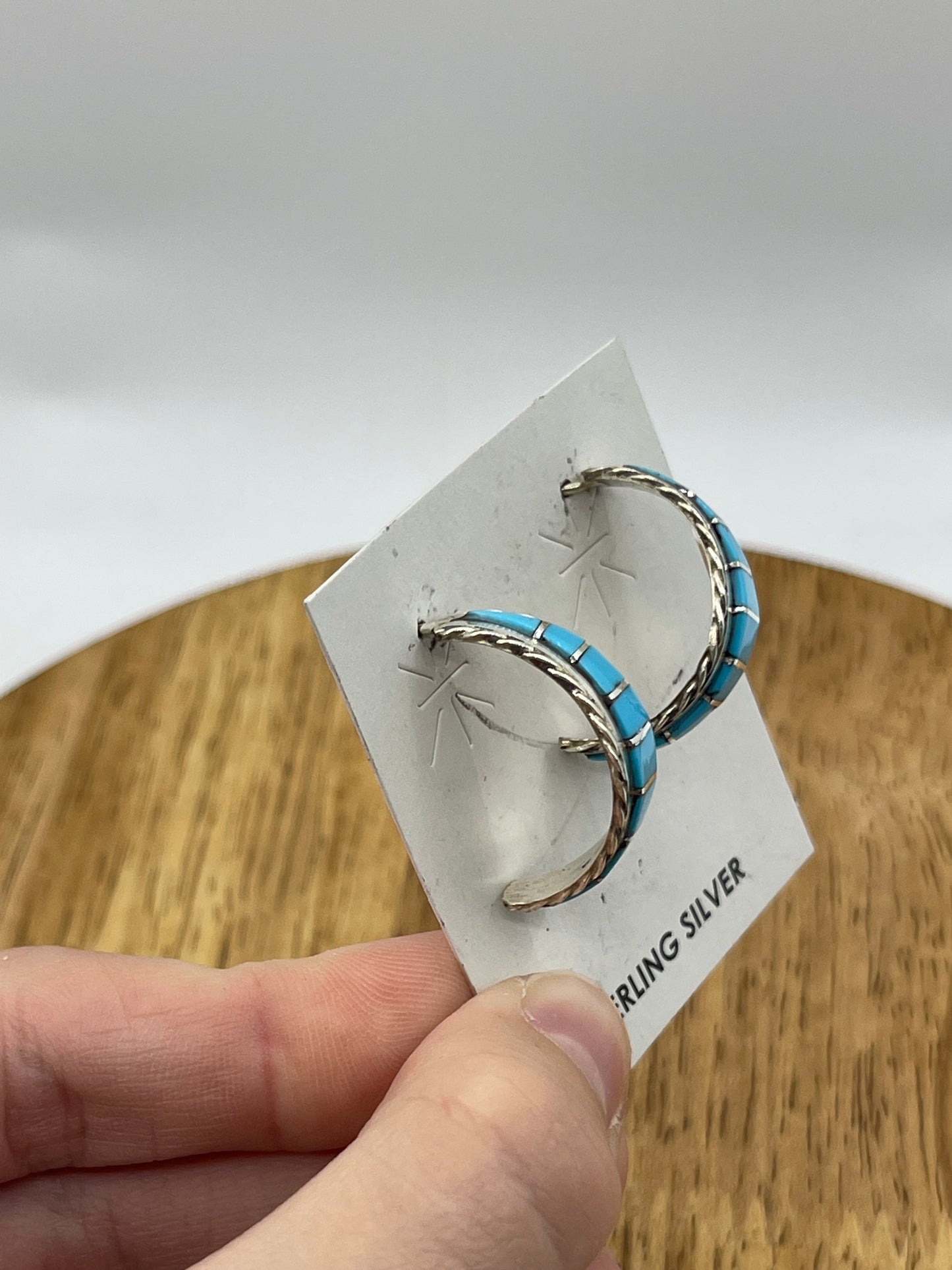 Turquoise Inlay Post Earrings by Malcolm Chavez, Zuni