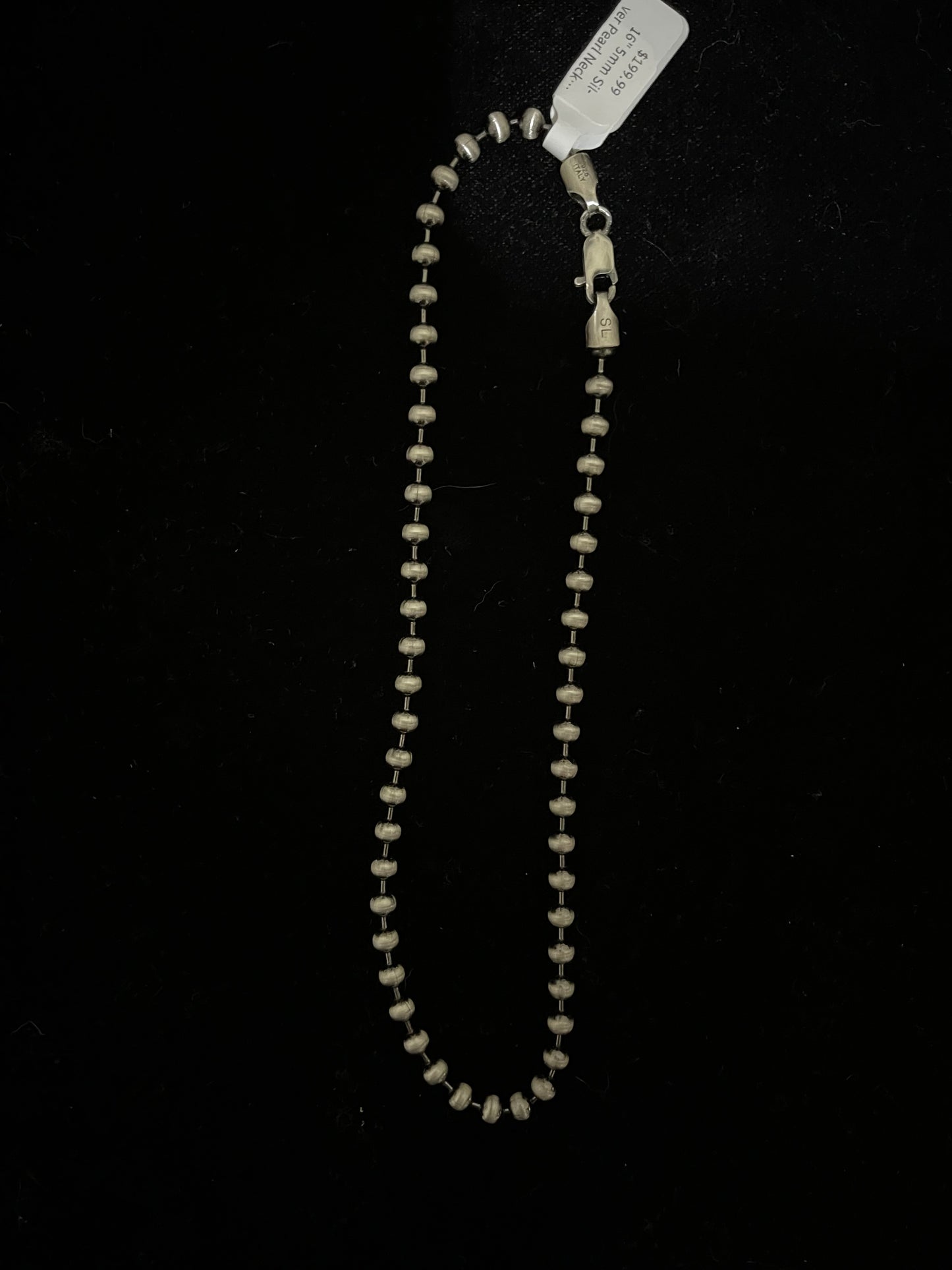 16" 5mm Navajo Style Pearl Necklace, Italy Made