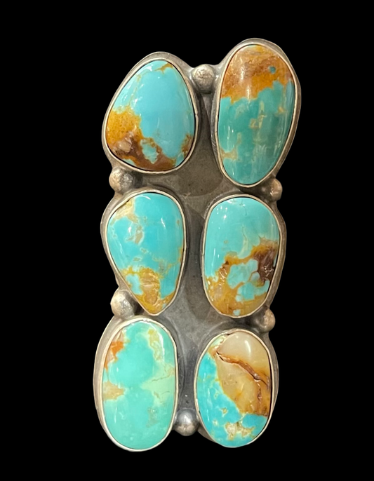 13.0 6 Stone Kingman Turquoise Ring by Gilbert Nez, Navajo