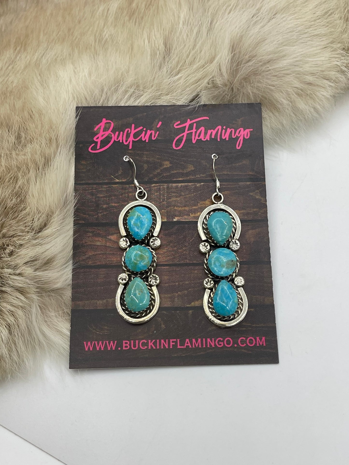 3 Stone Turquoise Hook Dangle Earrings