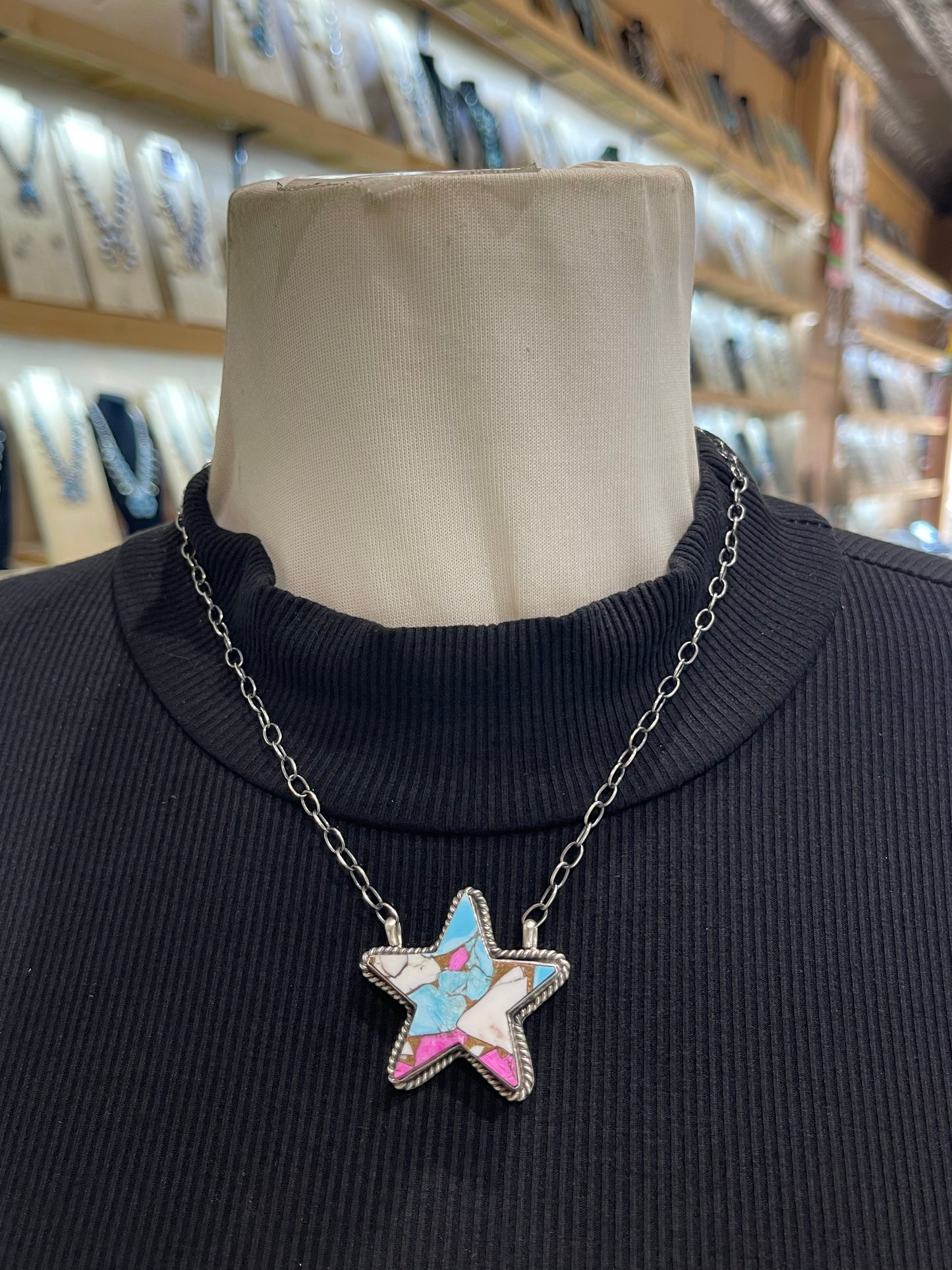 18" Cotton Candy Star Necklace by Johnny Dixon, Navajo
