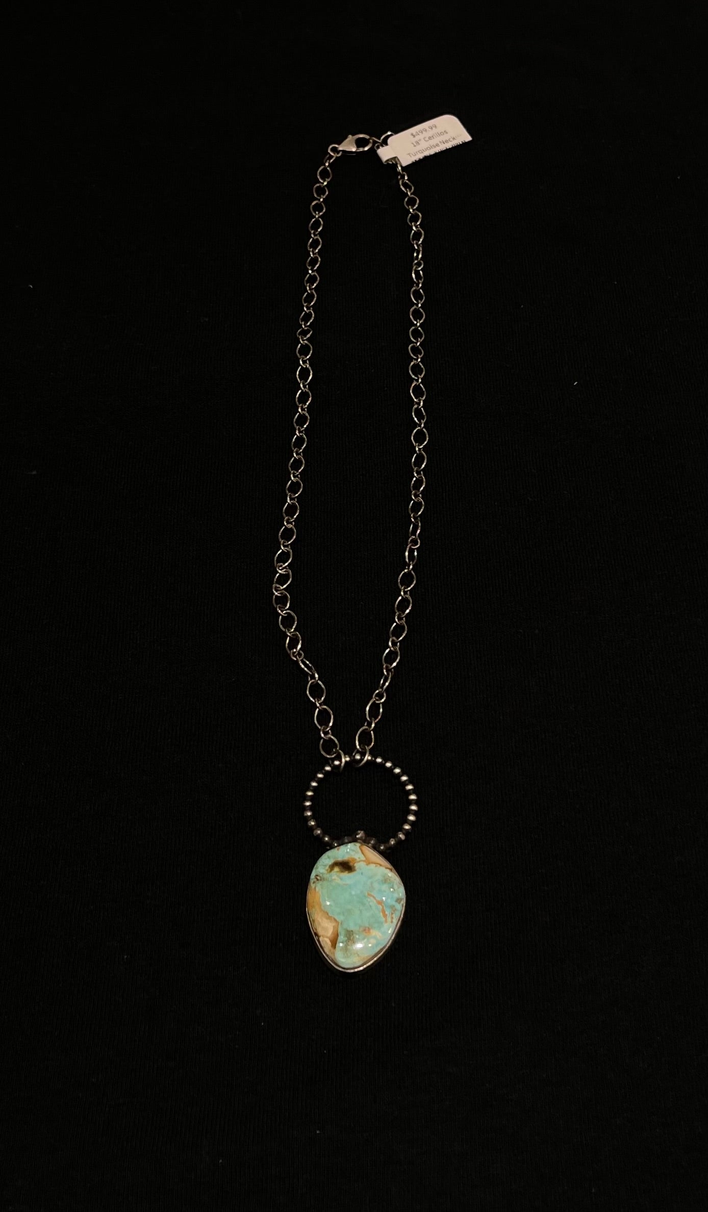 18" Cerillos Turquoise Necklace by Patrick Yazzie, Navajo