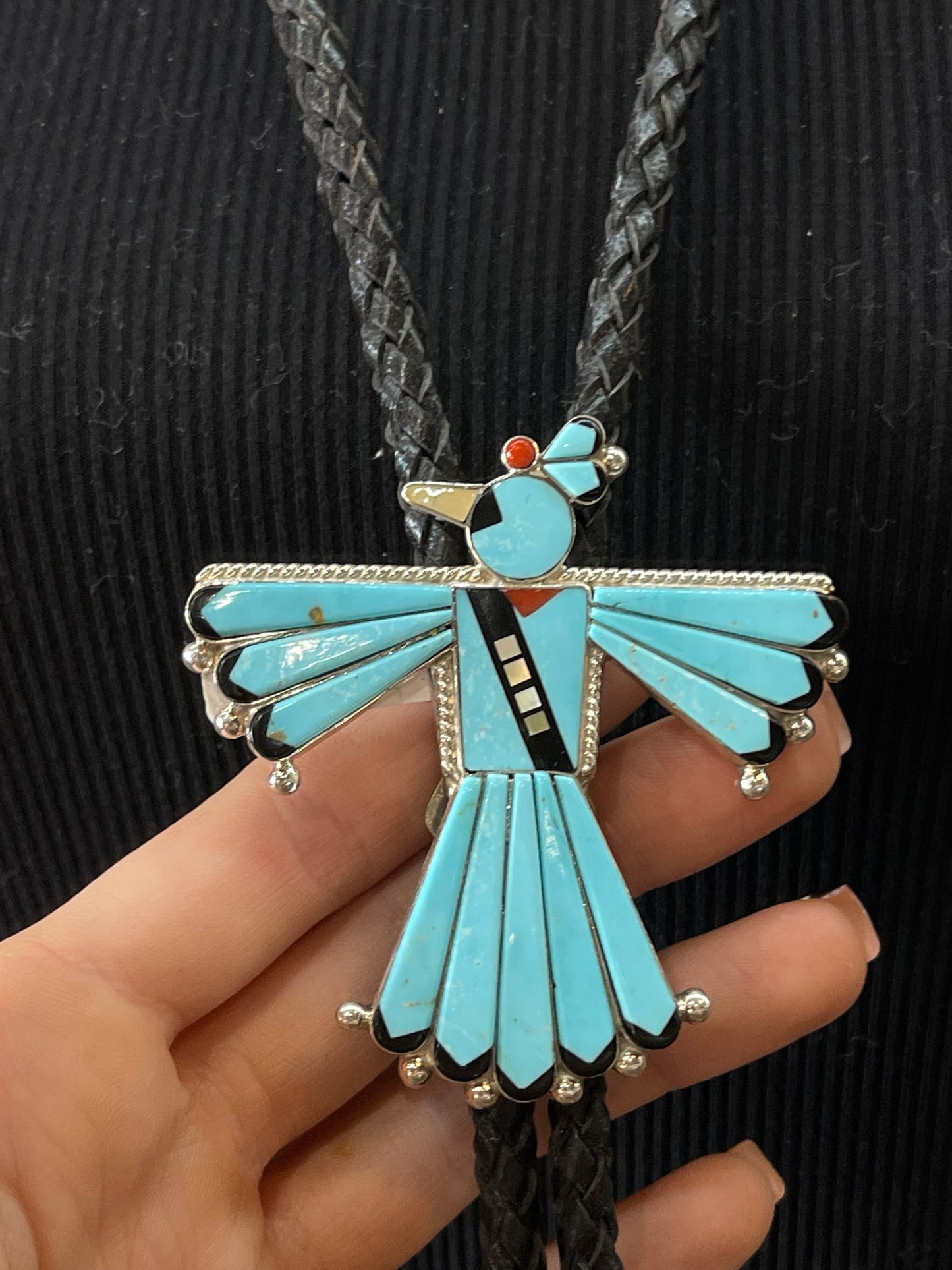 Turquoise Thunderbird Bolo Tie by Michelle Peina, Navajo