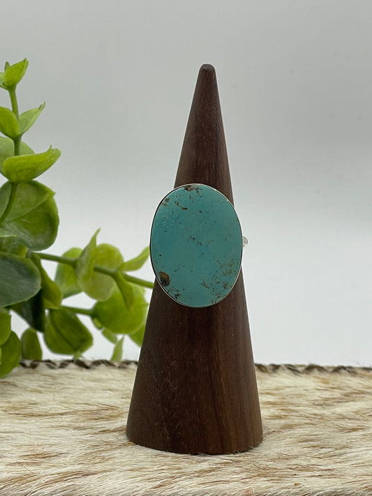 7.5 Kingman Turquoise Oval Ring by David Lopez, Navajo