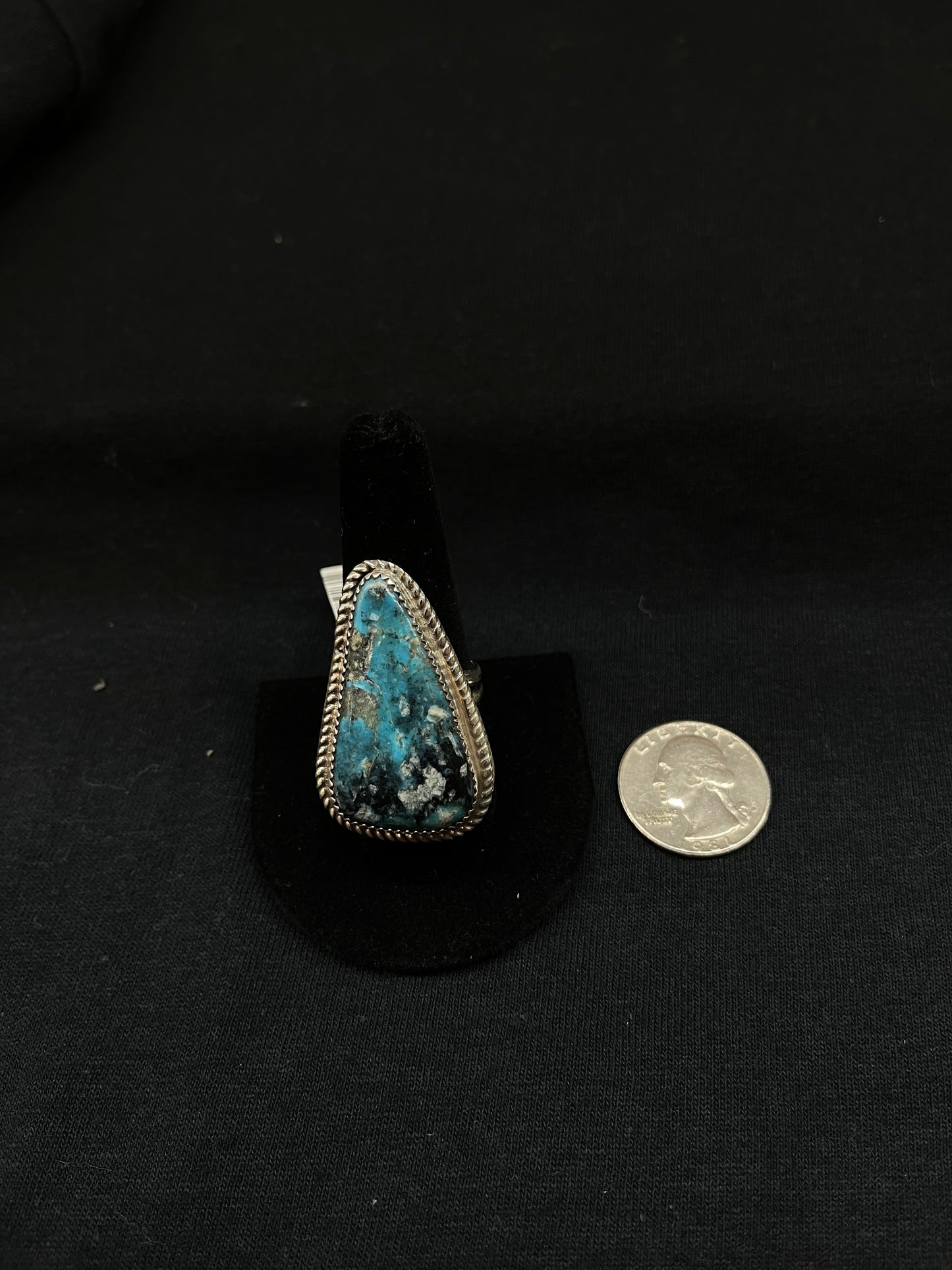 9.5 Kingman Turquoise Triangle Ring by Leslie Nez, Navajo