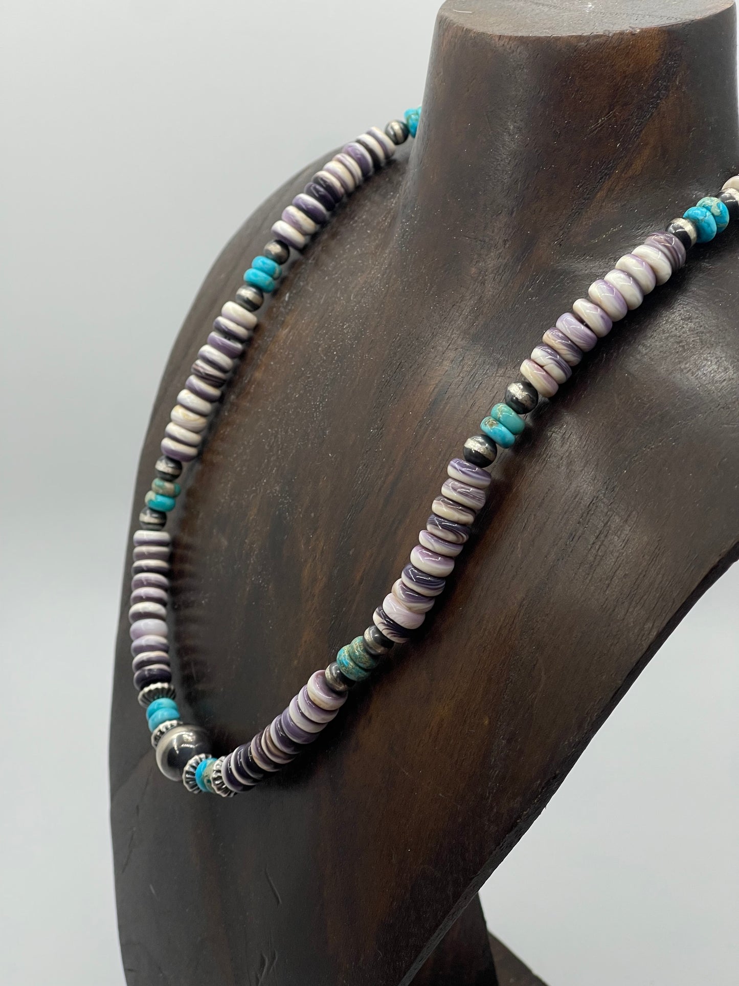 18" 12mm Wampum Shell, Turquoise, and Navajo Pearls Necklace