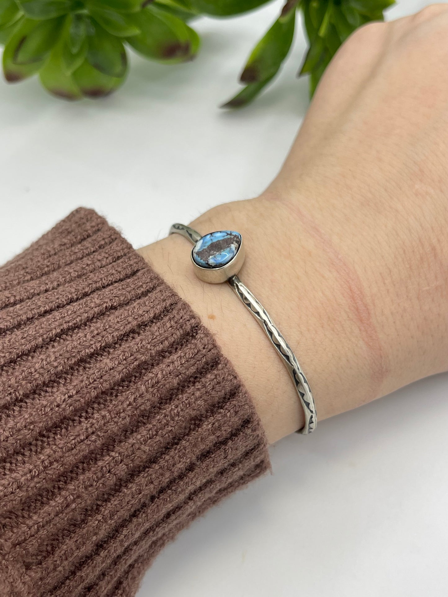 5.5" - 7" Golden Hills Turquoise Teardrop Cuff