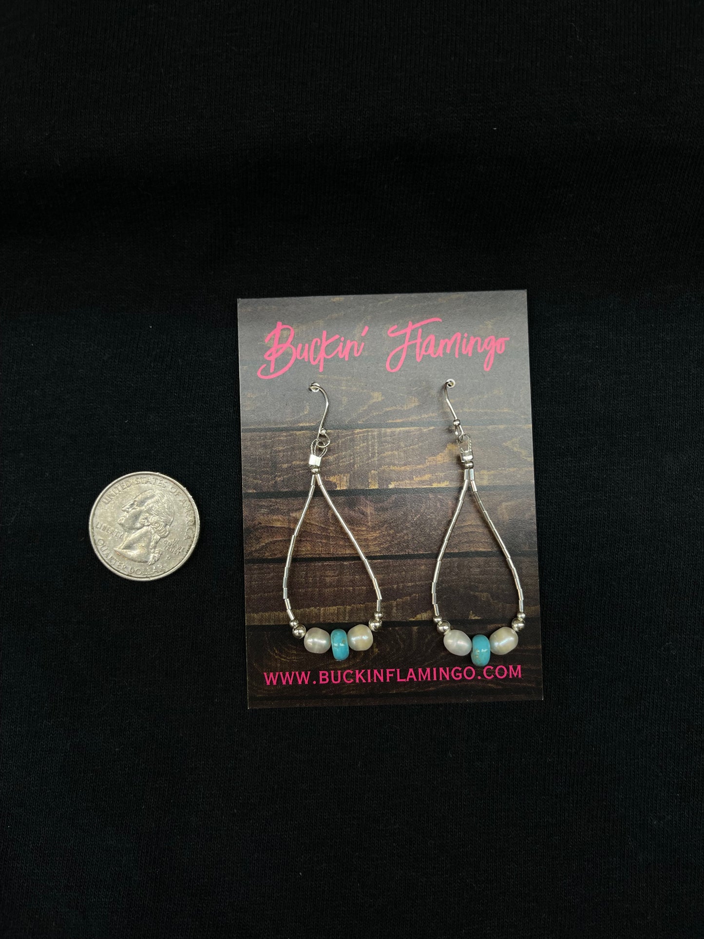 Freshwater Pearls and Turquoise Liquid Silver Teardrop Dangle Earrings