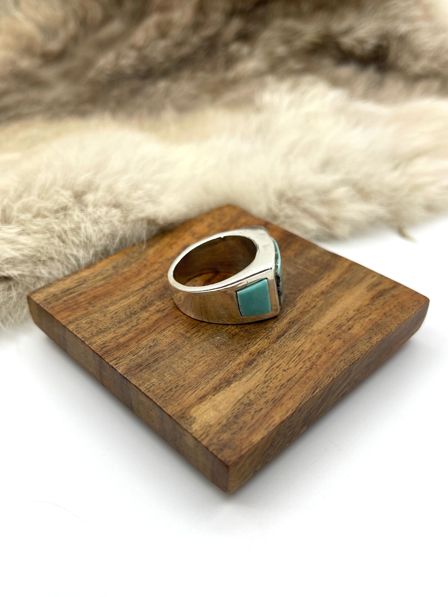 10.0 Turquoise Heavy Silver Ring by Bevis Tsadaisi, Zuni
