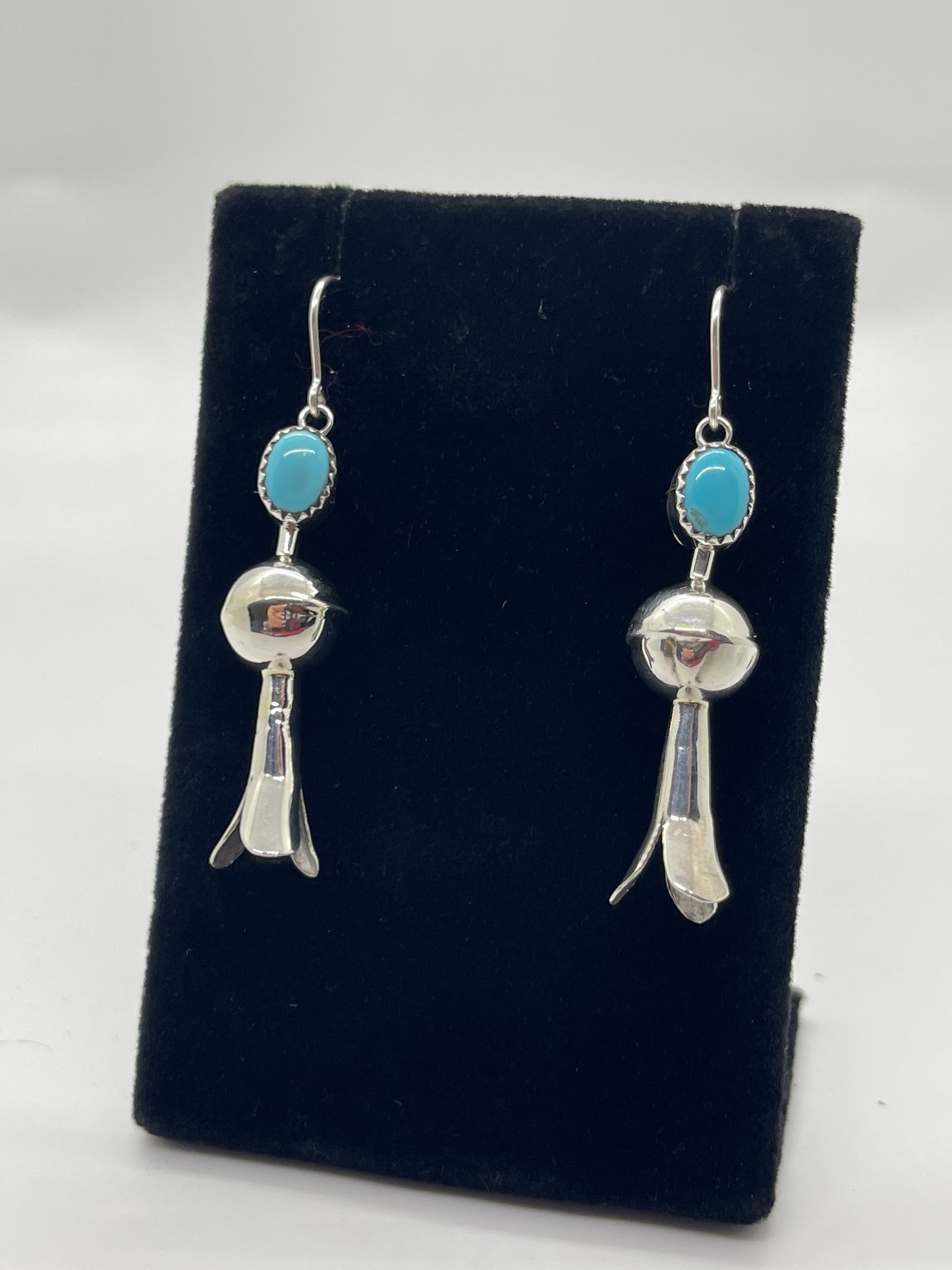 Handmade Turquoise Navajo Pearl Blossom Dangle Earrings by Emily Tsosie, Navajo