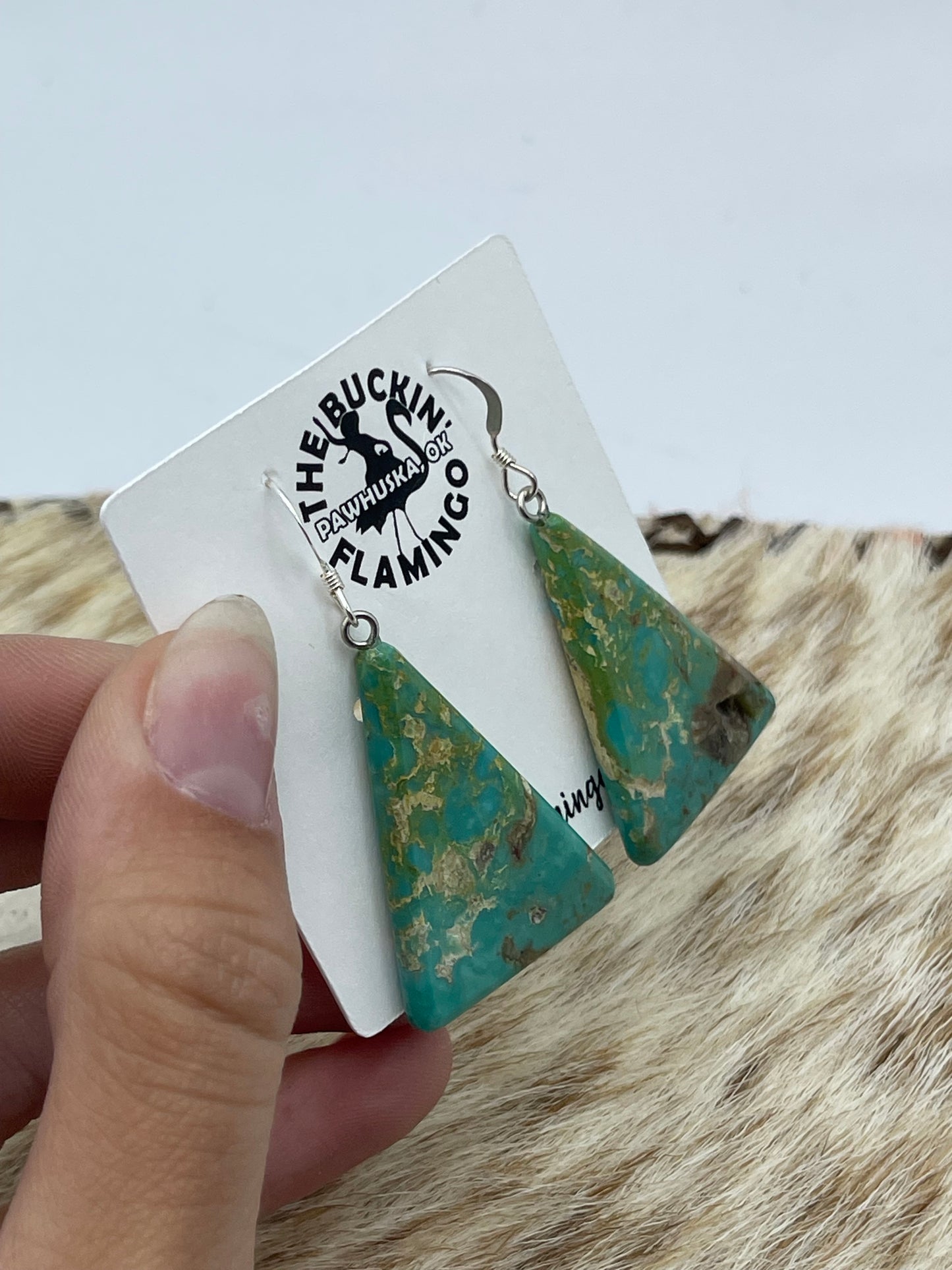 Turquoise Triangle Rounded Edged Slab Dangle Earrings, Santo Domingo