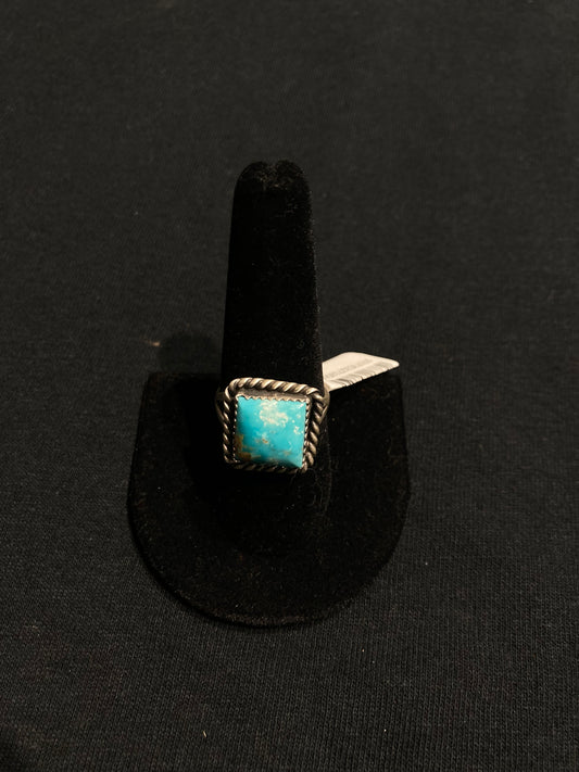 9.0 Turquoise Square Ring, Navajo Made