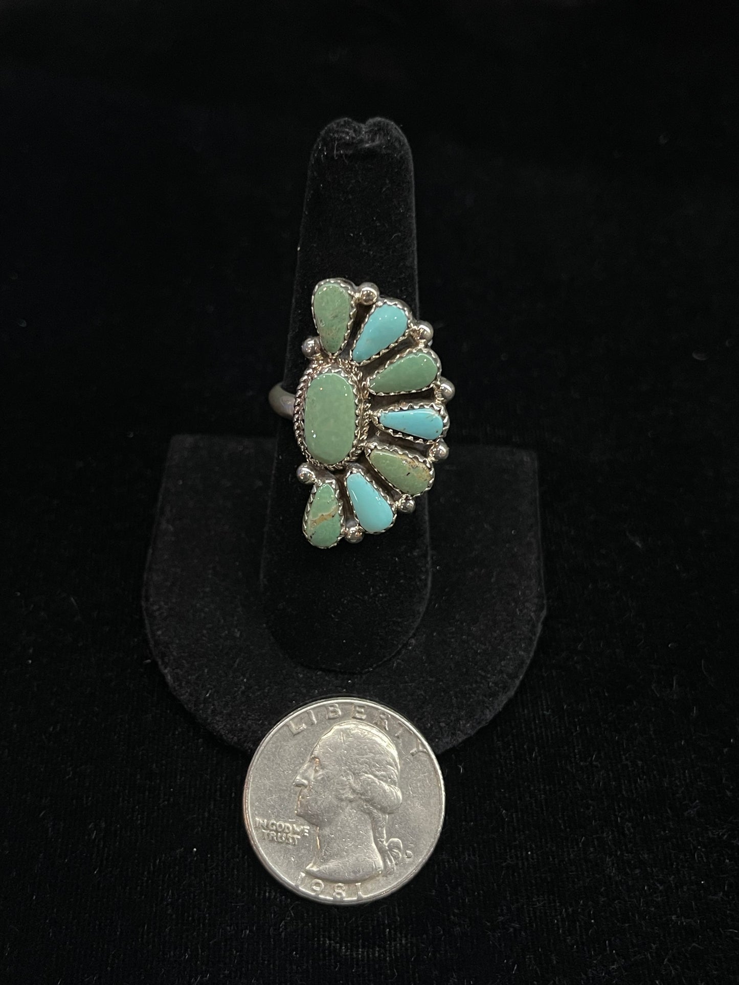 Adjustable Half Cluster Turquoise Ring by Alicia Wilson, Navajo