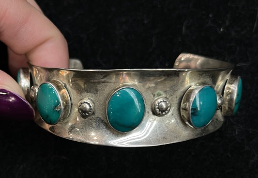 6 3/4" 5 Stone Turquoise Cuff by Emer Thompson, Navajo
