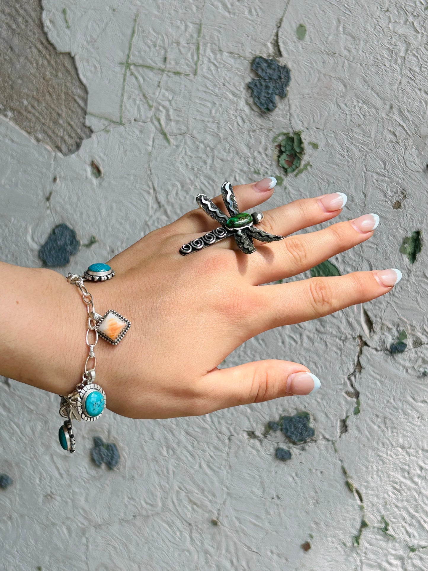 7" Turquoise & Spiny Oyster Charm Bracelet