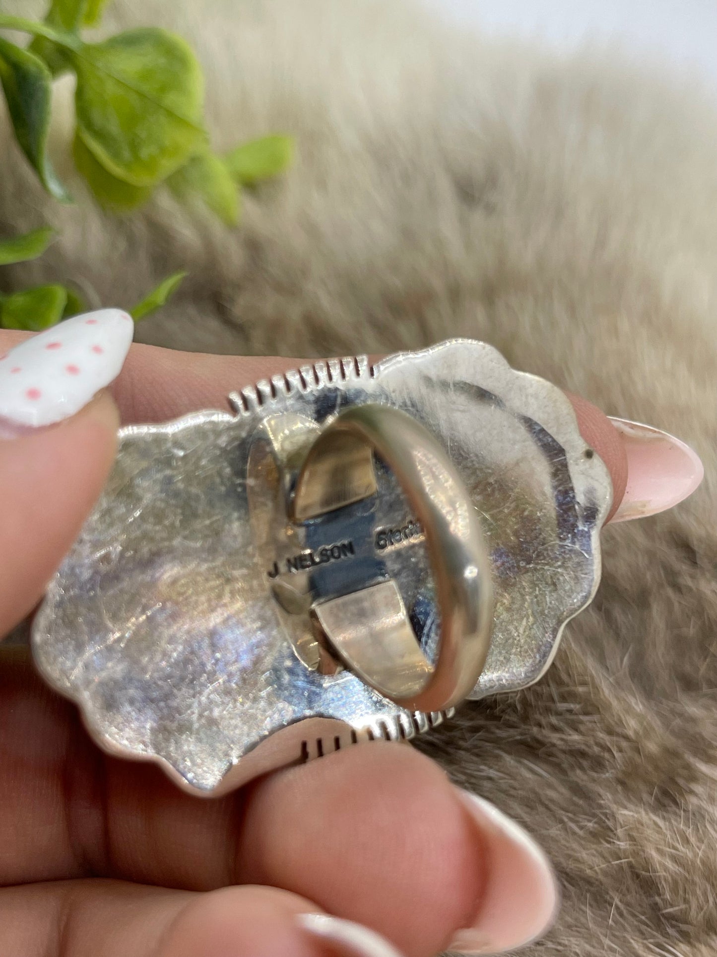 8.0 Zebra Jasper Oval Ring by John Nelson, Navajo
