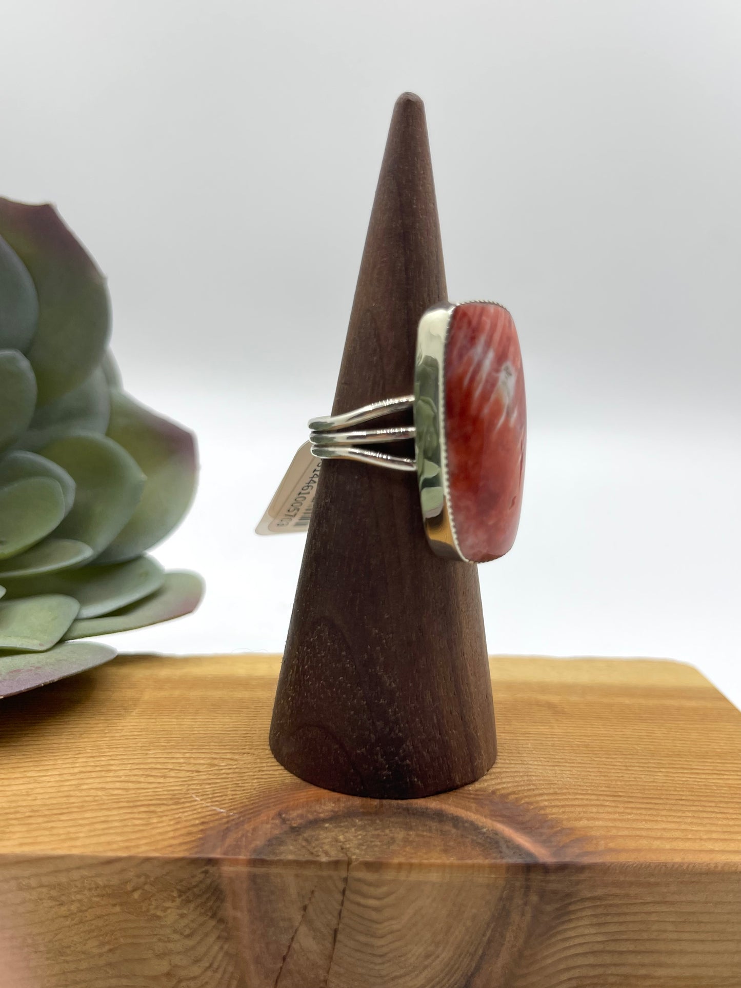 9.0 Orange Spiny Oyster Shell Ring by Mina Benally, Navajo
