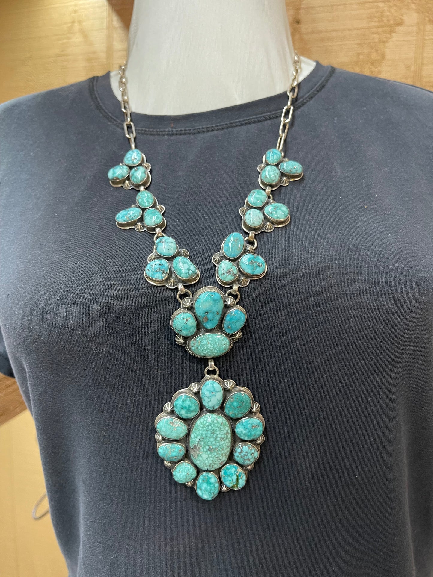 Kingman Web Turquoise Lariat by Ken Nez, Navajo