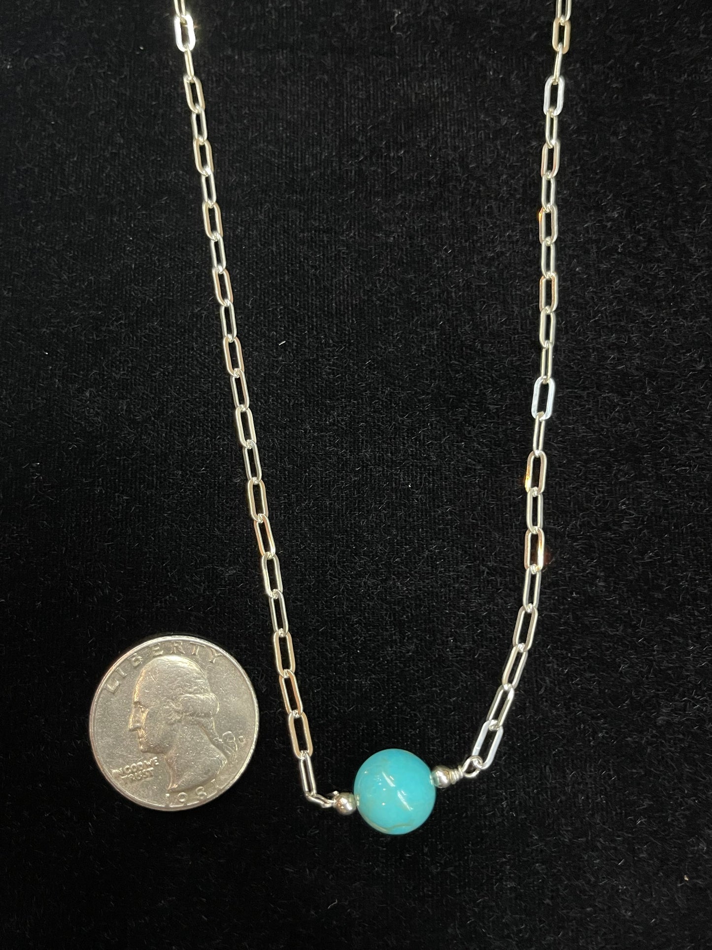 16" Turquoise Necklace with Paperclip Chain