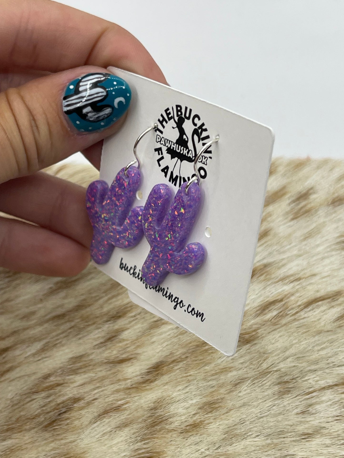 Purple Opal Cactus Dangle Earrings