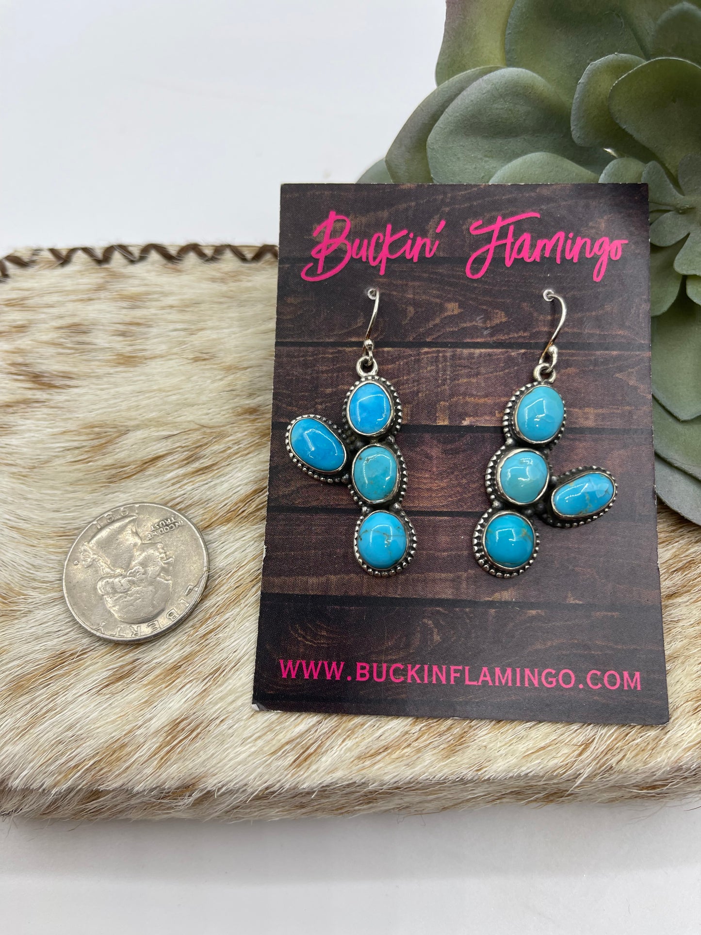 4 Stone Sleeping Beauty Turquoise Prickly Pear Cactus Earrings
