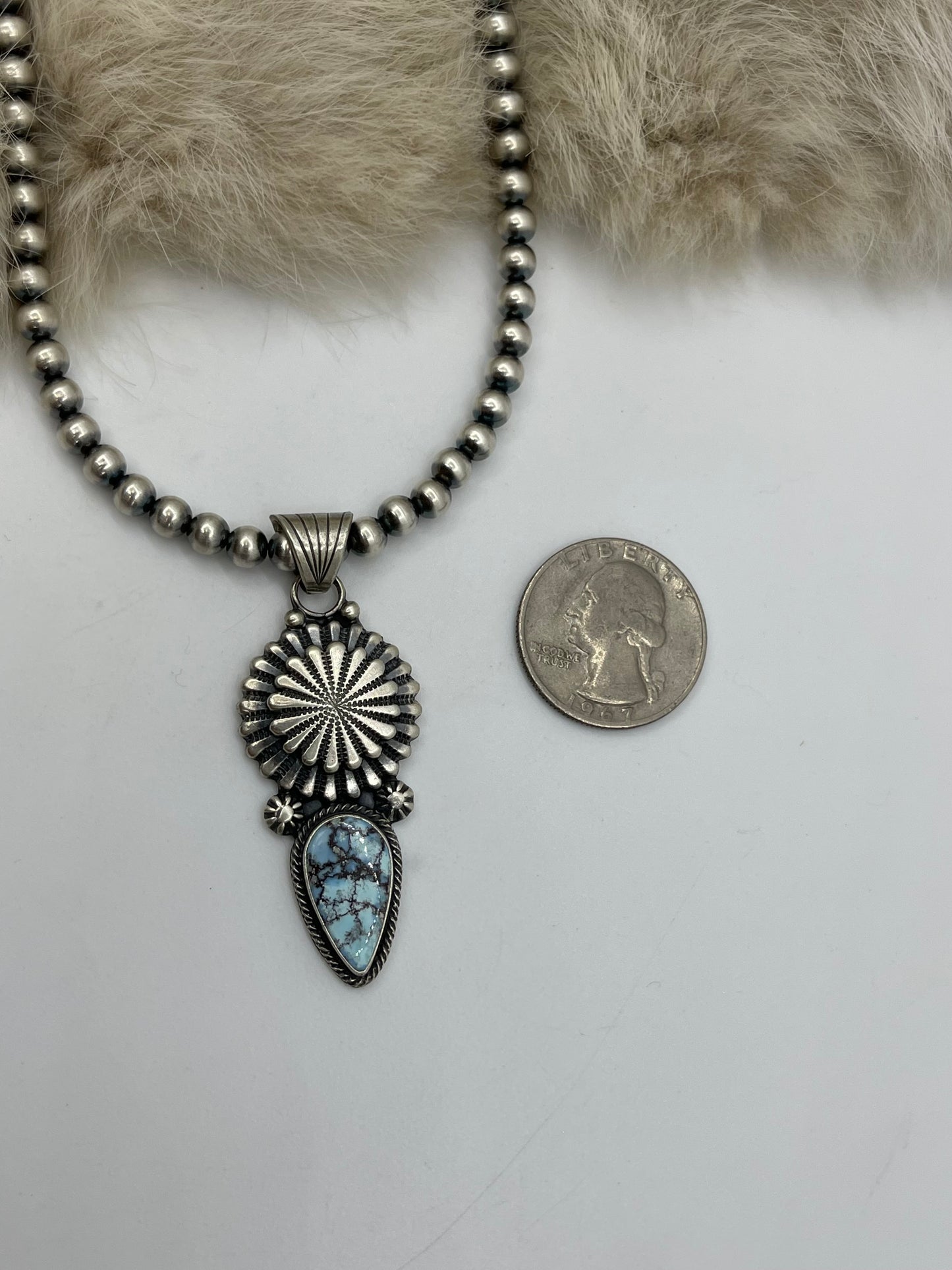 16" 6mm Golden Hills Turquoise with Double Layer Concho Necklace by Sharon McCarthy, Navajo