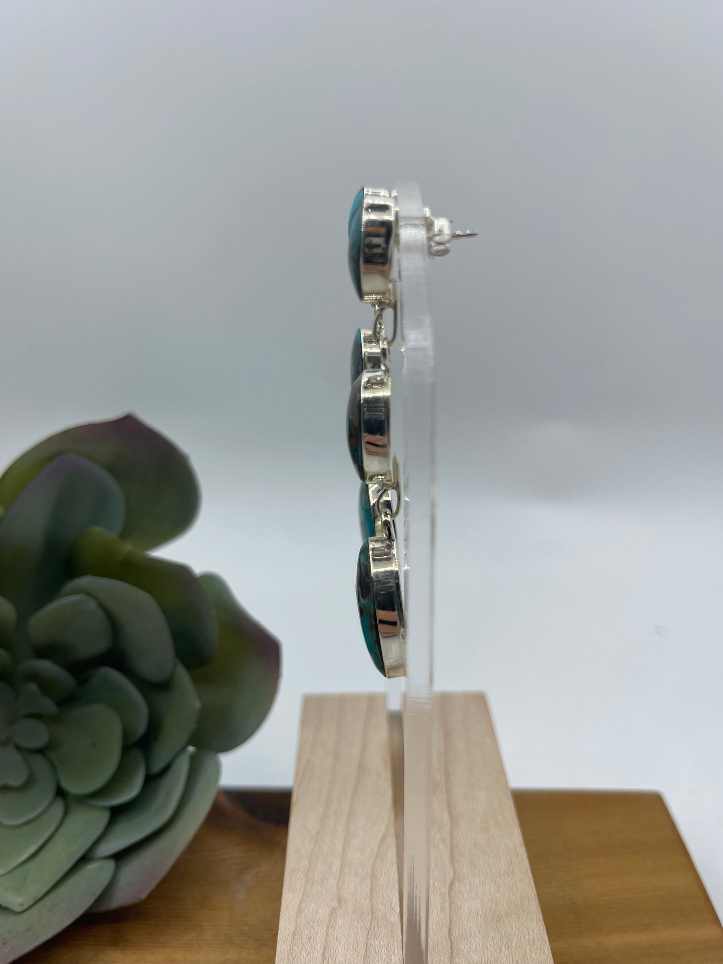 3 Stone Turquoise Post Dangle Drop Earrings by Irvin Tsosie, Navajo