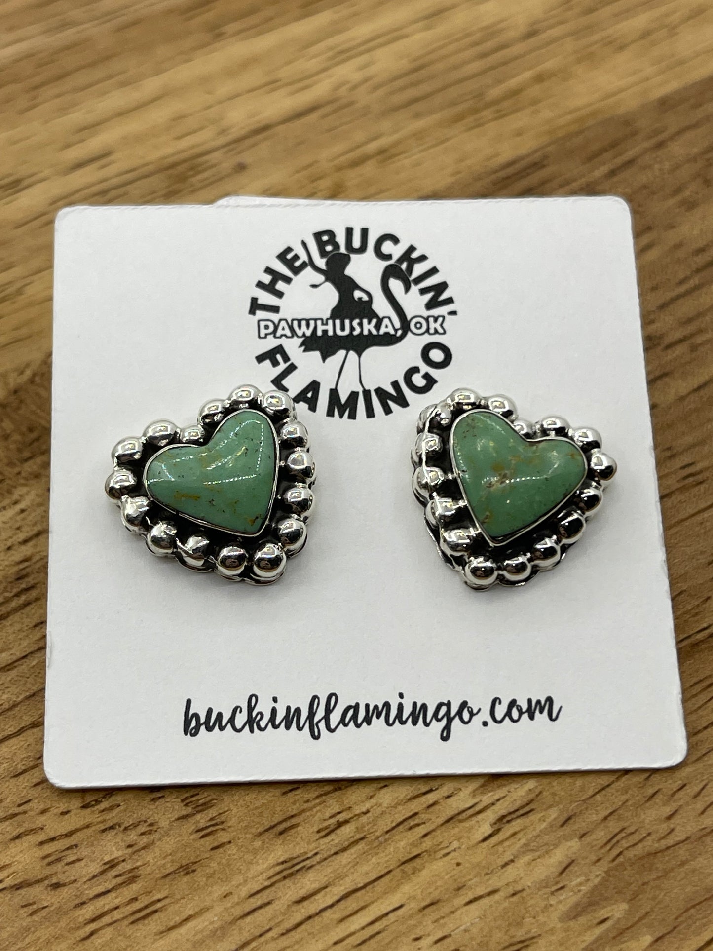 Green Turquoise Heart Post Earrings by Annette Martinez, Navajo