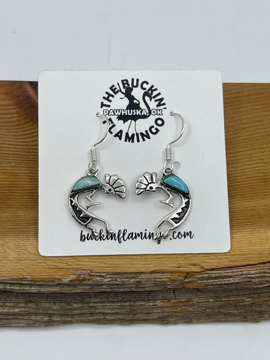 Turquoise Kokopelli Dancer Dangle Earrings