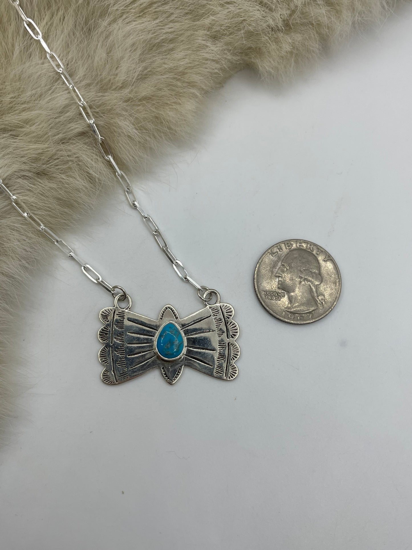 16" Stamped Silver Necklace with Turquoise