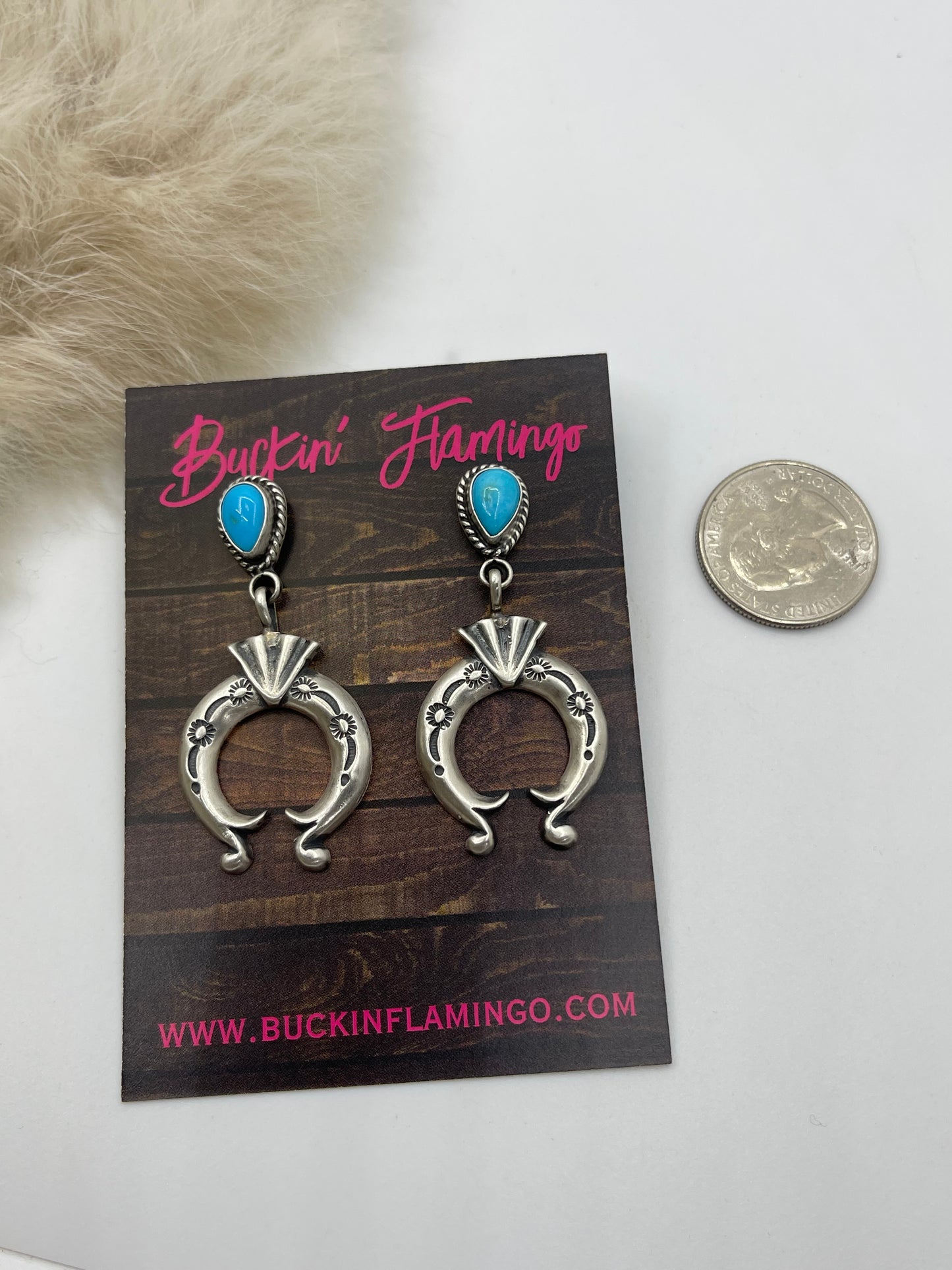 Stamped Naja Dangle Earring with Turquoise by Sharon McCarthy, Navajo