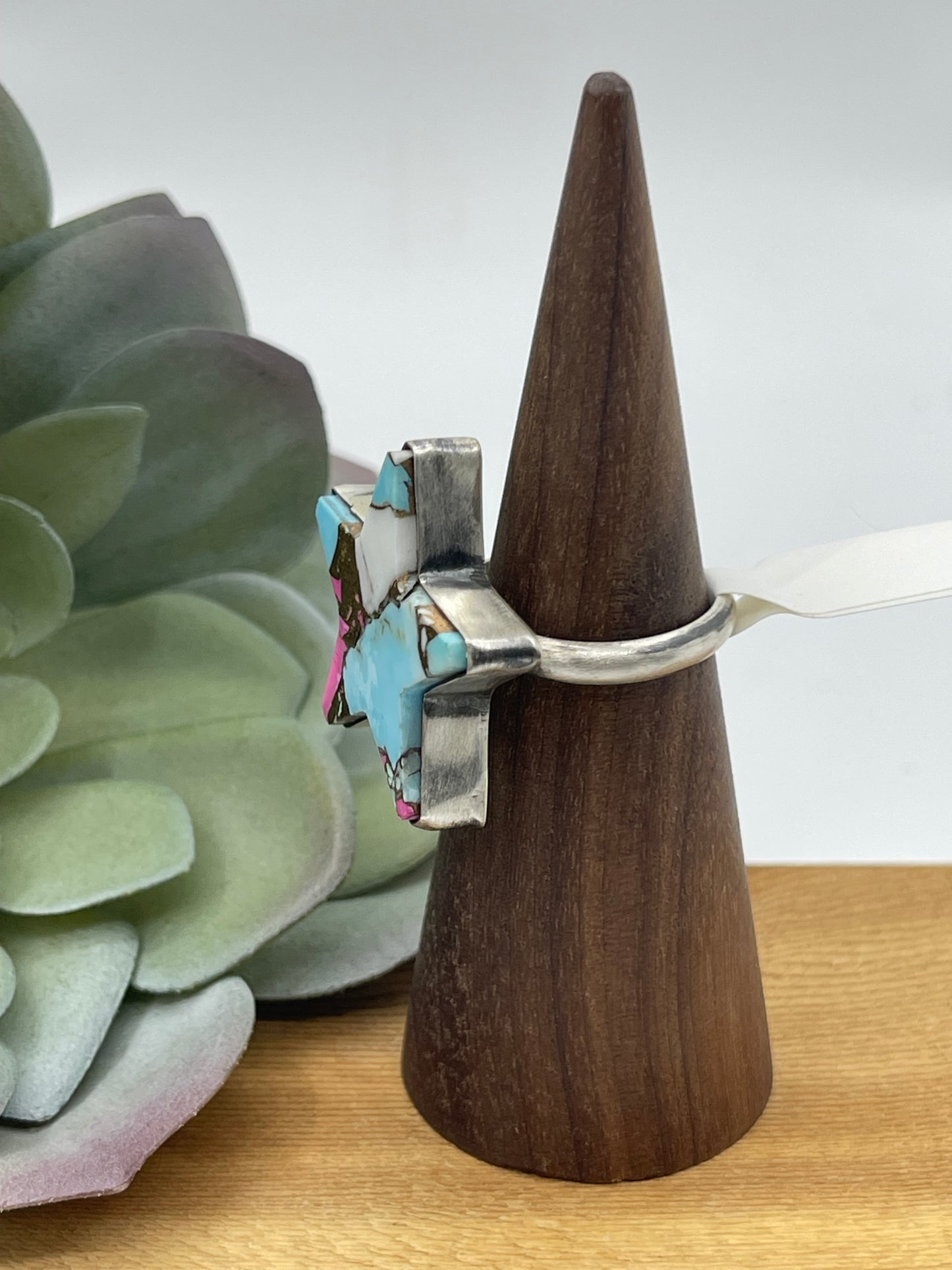 Adjustable Cotton Candy Star Ring by Johnny Dixon, Navajo