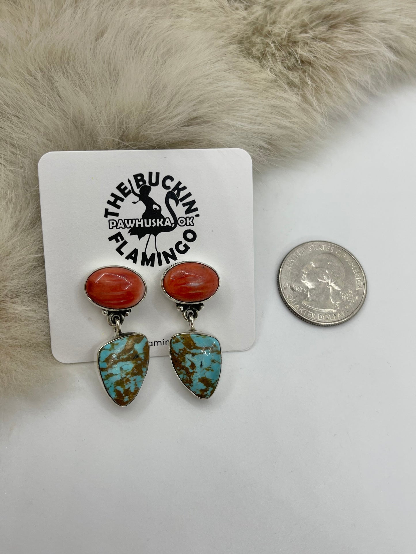 2 Stone Spiny Oyster And Turquoise Dangle Earrings