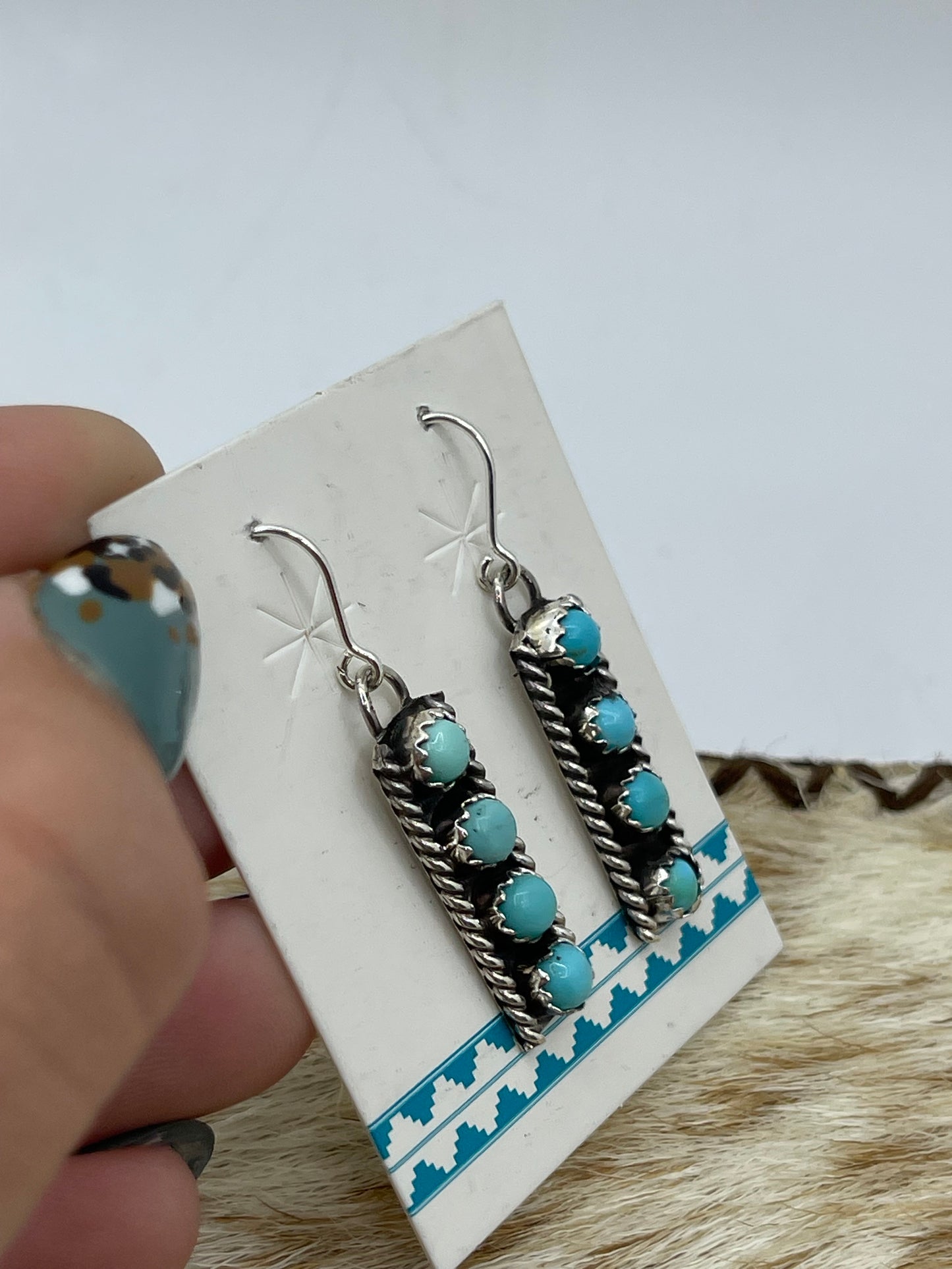 4 Stone Turquoise Bar Dangle Earrings