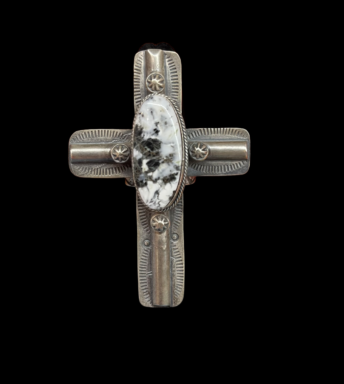 9.0 White Buffalo Cross Ring by Steven Nez, Navajo