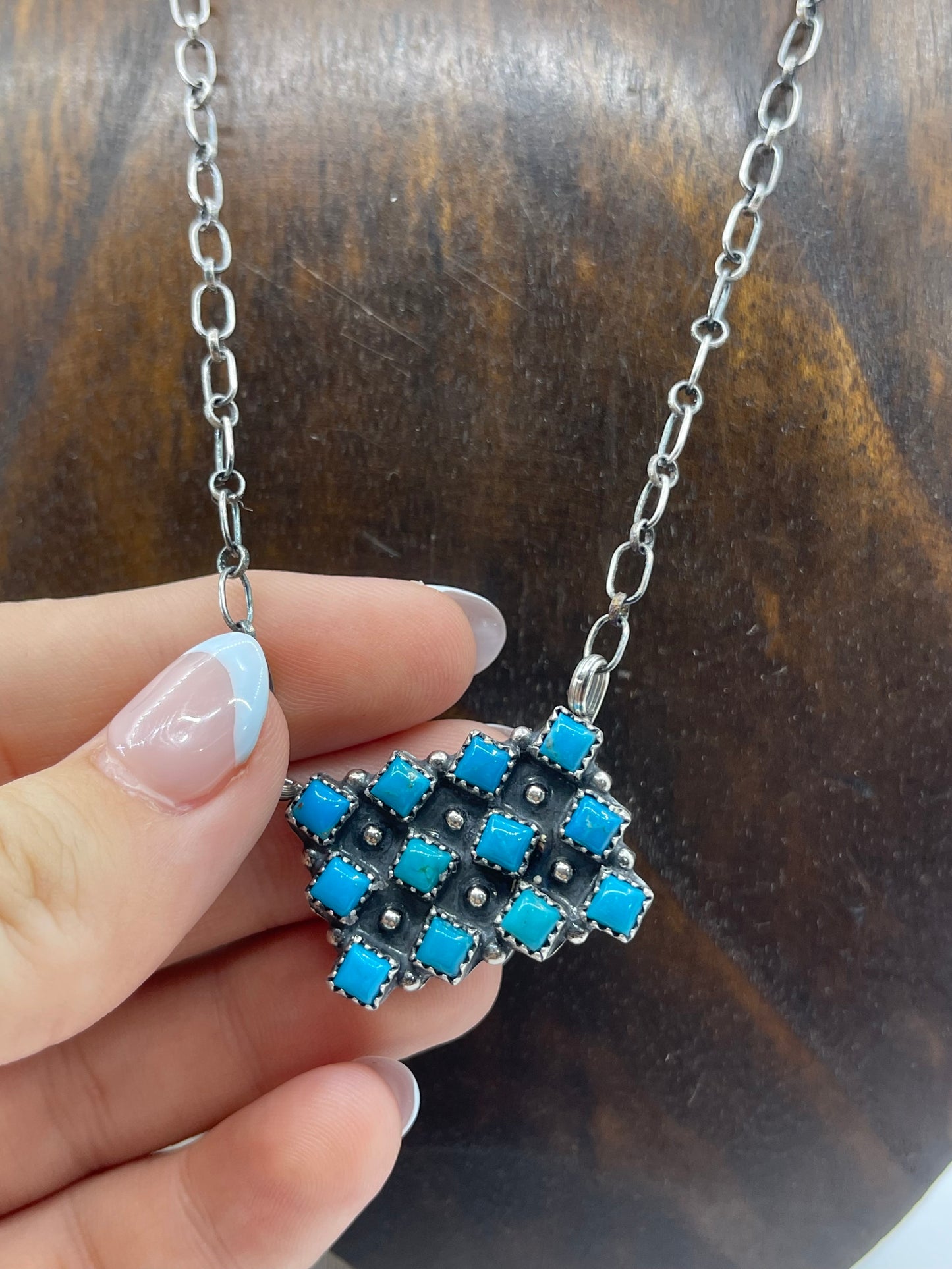 12 Stone 3 Row Turquoise Necklace by Melissa Anderson, Navajo