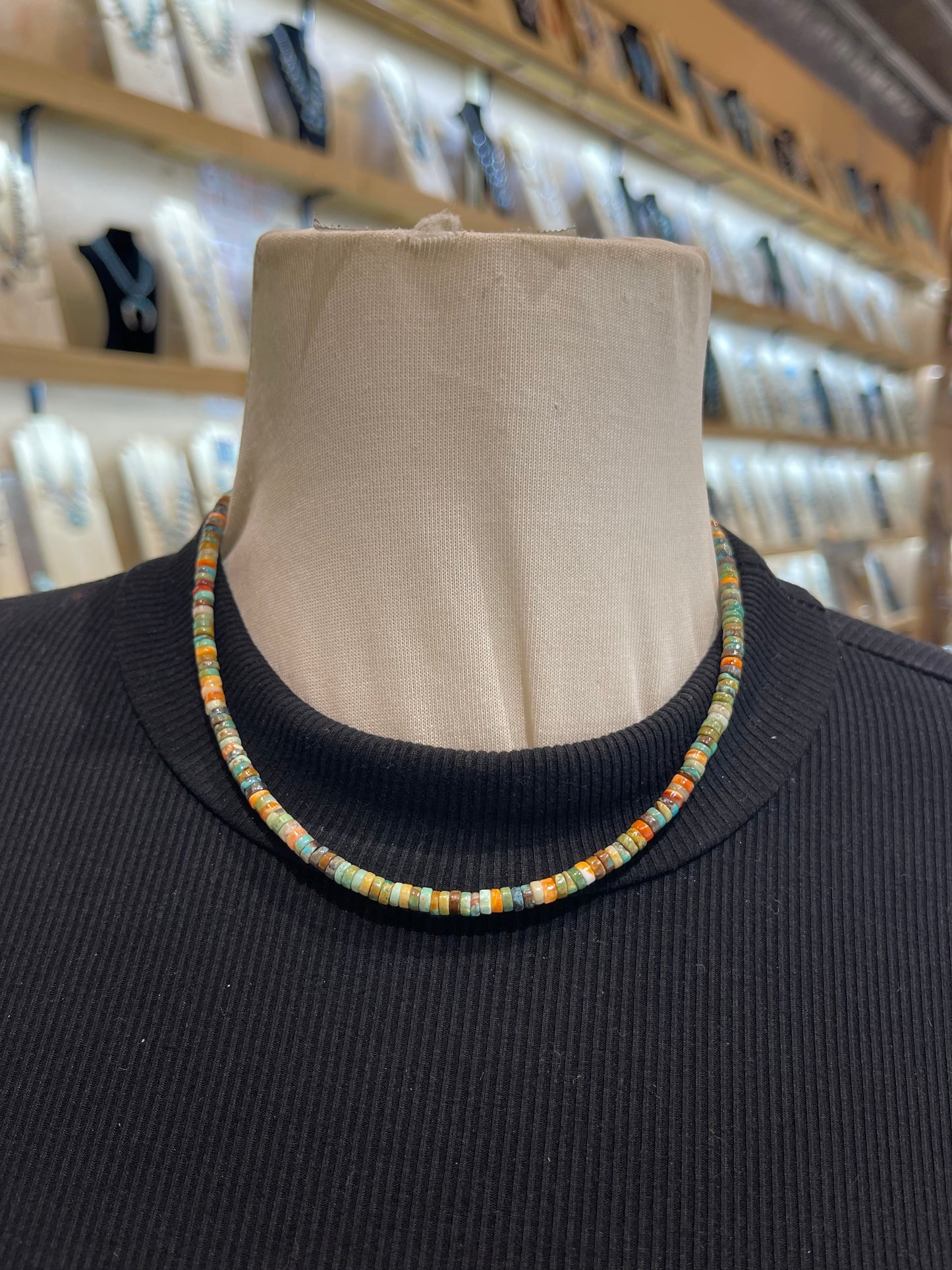 17" Turquoise & Spiny Oyster Heishi Bead Necklace by Tammy Nolcott, Navajo